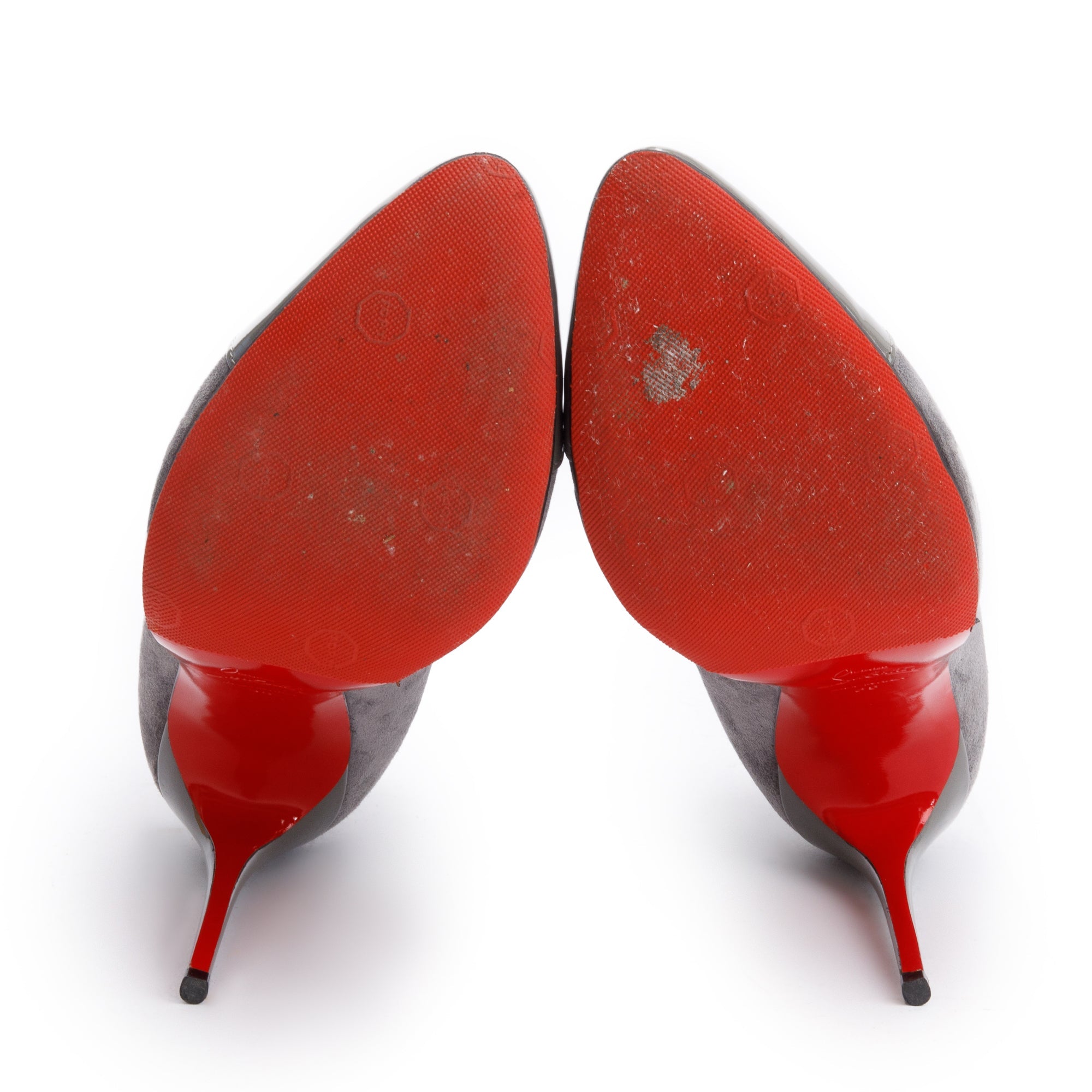 Christian Louboutin Grey Suede Studded Lace-Up Boots, Size 38