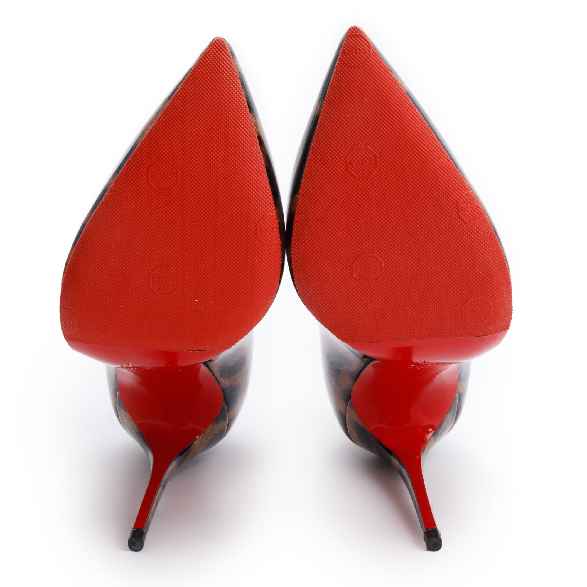 Christian Louboutin Leopard Print Patent Leather So Kate 120 Pumps, Size 38.5