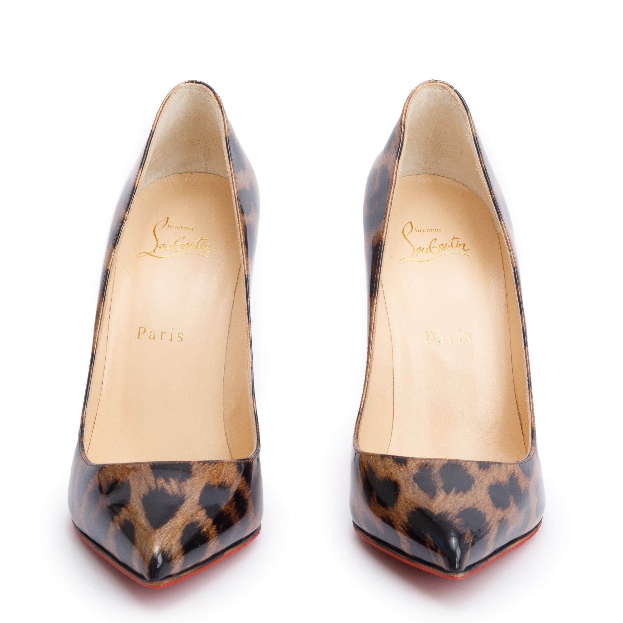 Christian Louboutin Leopard Print Patent Leather So Kate 120 Pumps, Size 38.5