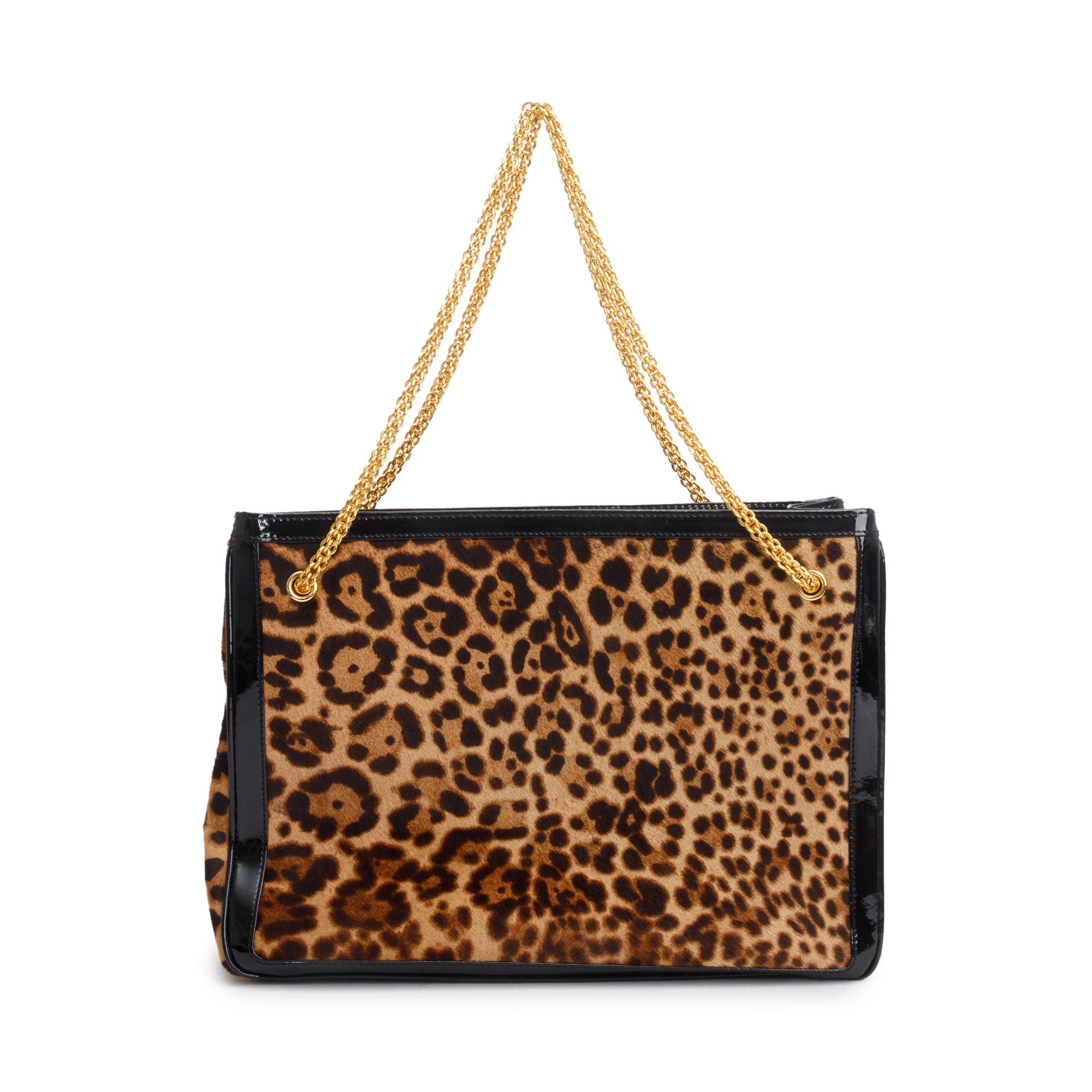 Christian Louboutin Leopard Print Ponyhair Patent Leather Trim Sweet Charity Tote Bag