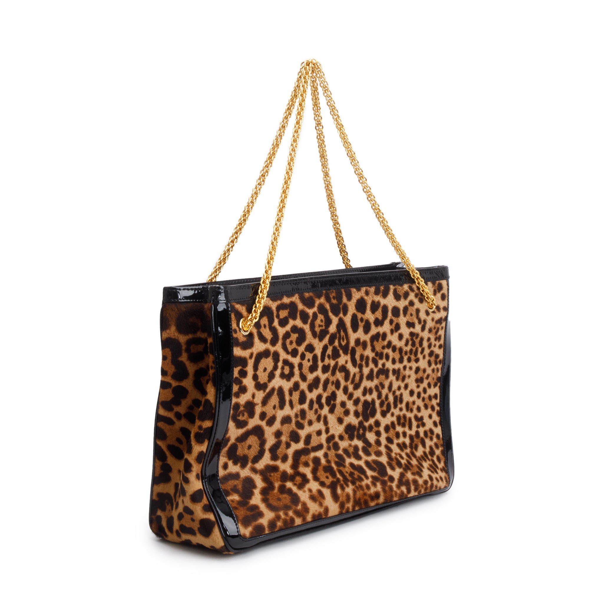 Christian Louboutin Leopard Print Ponyhair Patent Leather Trim Sweet Charity Tote Bag