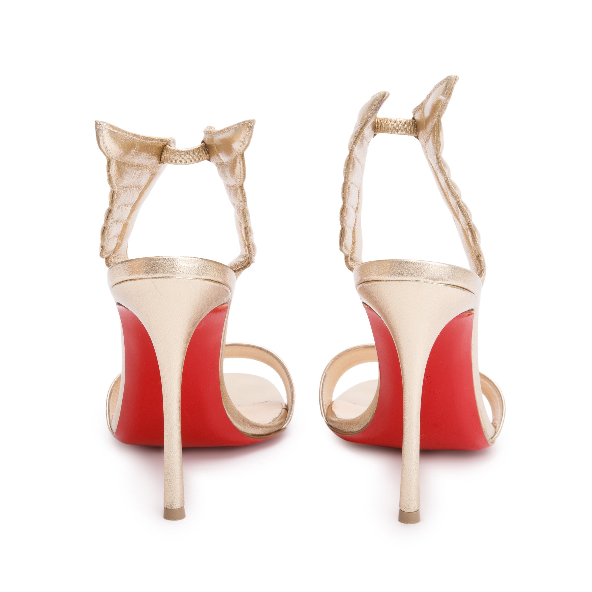 Christian Louboutin Metallic Gold Nappa Leather Samotresse 100 Sandals, Size 39 w/ Box