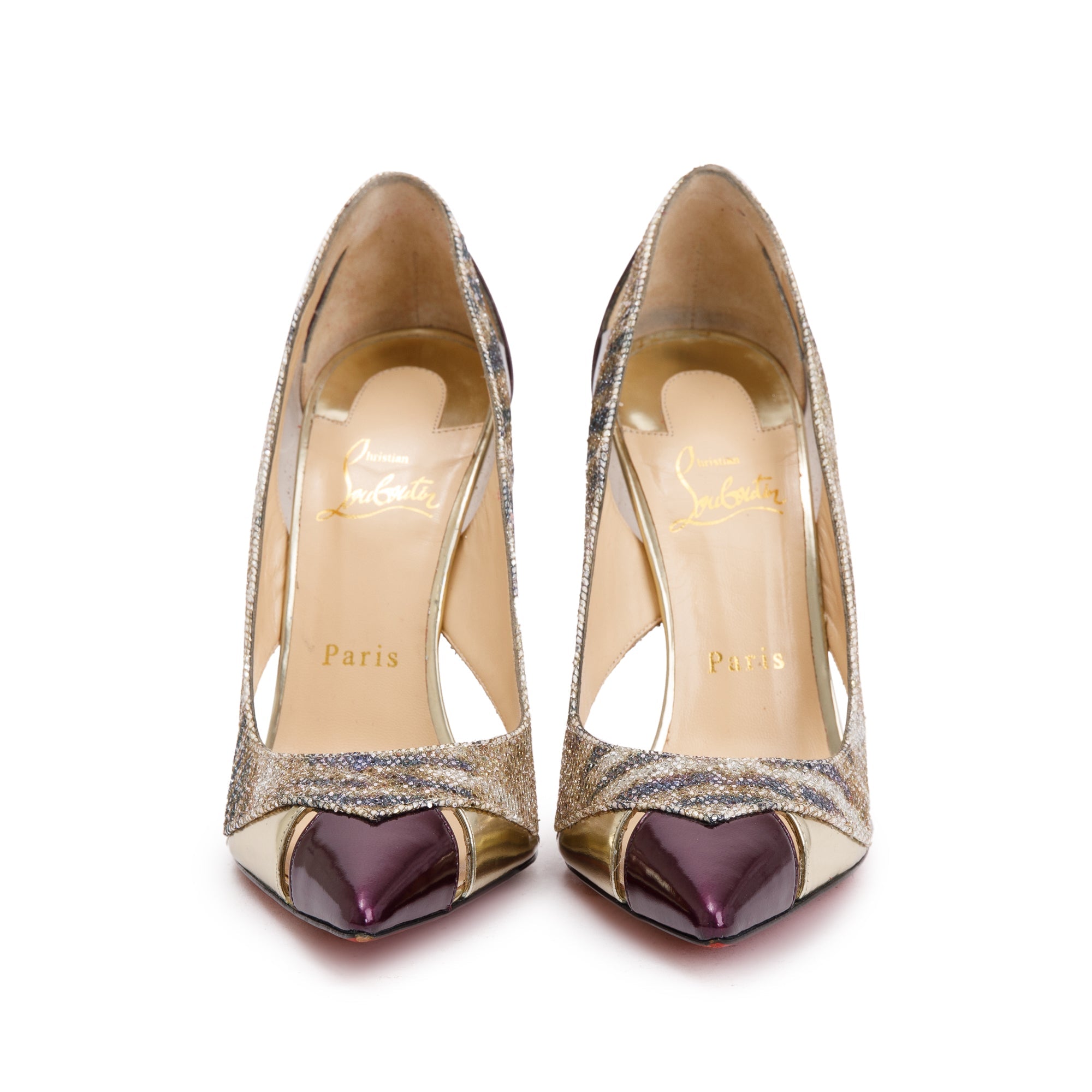 Christian Louboutin Multicolor PVC, Glitter & Leather Galata 100 Cut-Out Pumps, Size 38 w/ Box