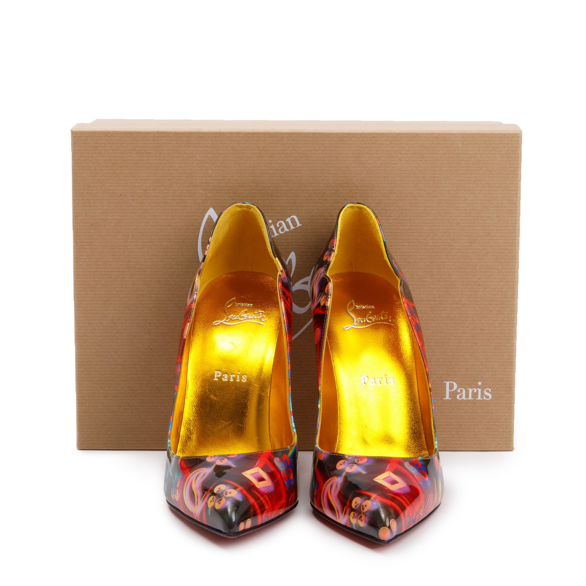 Christian Louboutin Multicolor Patent Leather Hot Chick 100 Pumps, Size 39 w/ Box