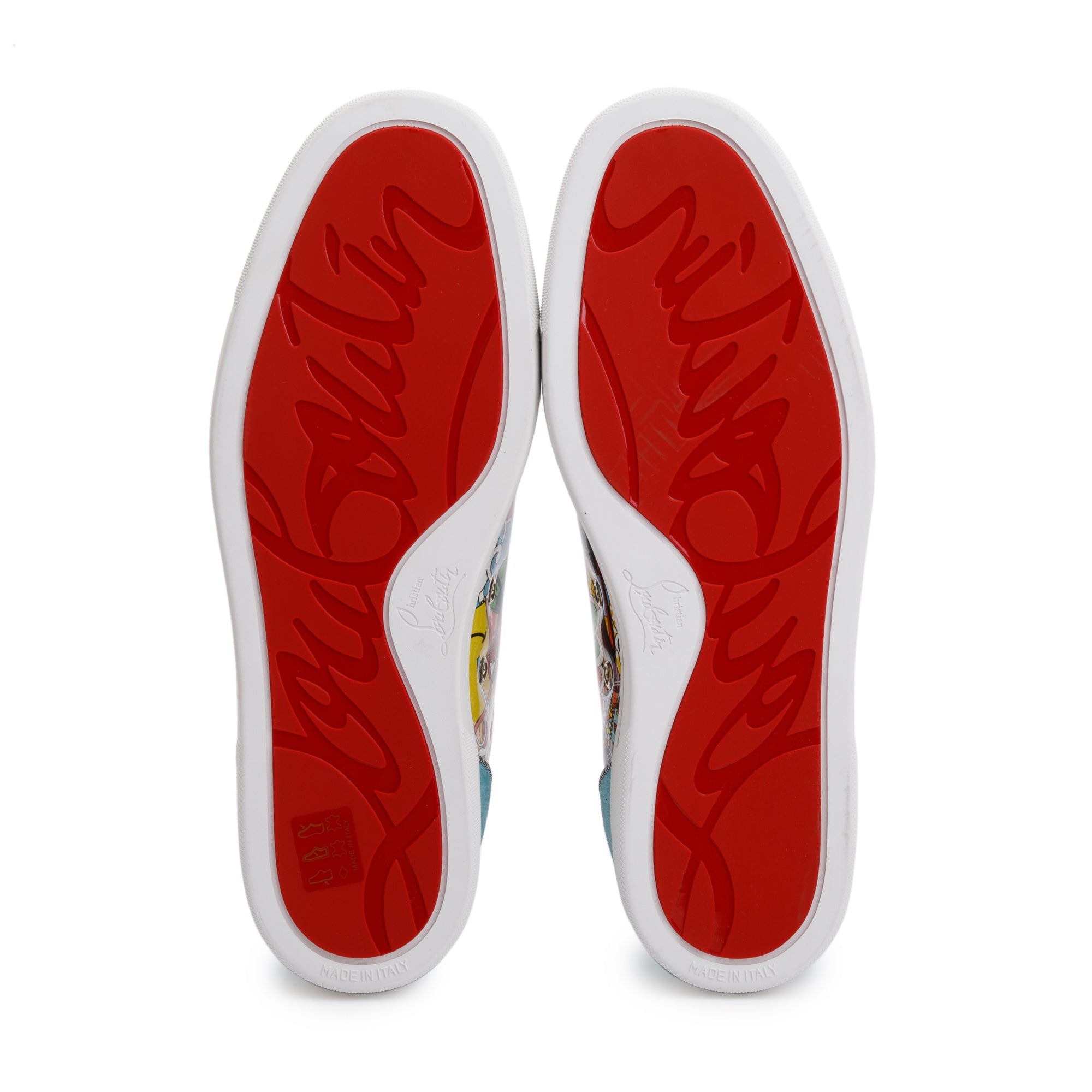 Christian Louboutin Multicolour Comic Print Patent Leather Louis Junior Spikes Orlato Low-Top Sneakers, Size 42 w/ Box