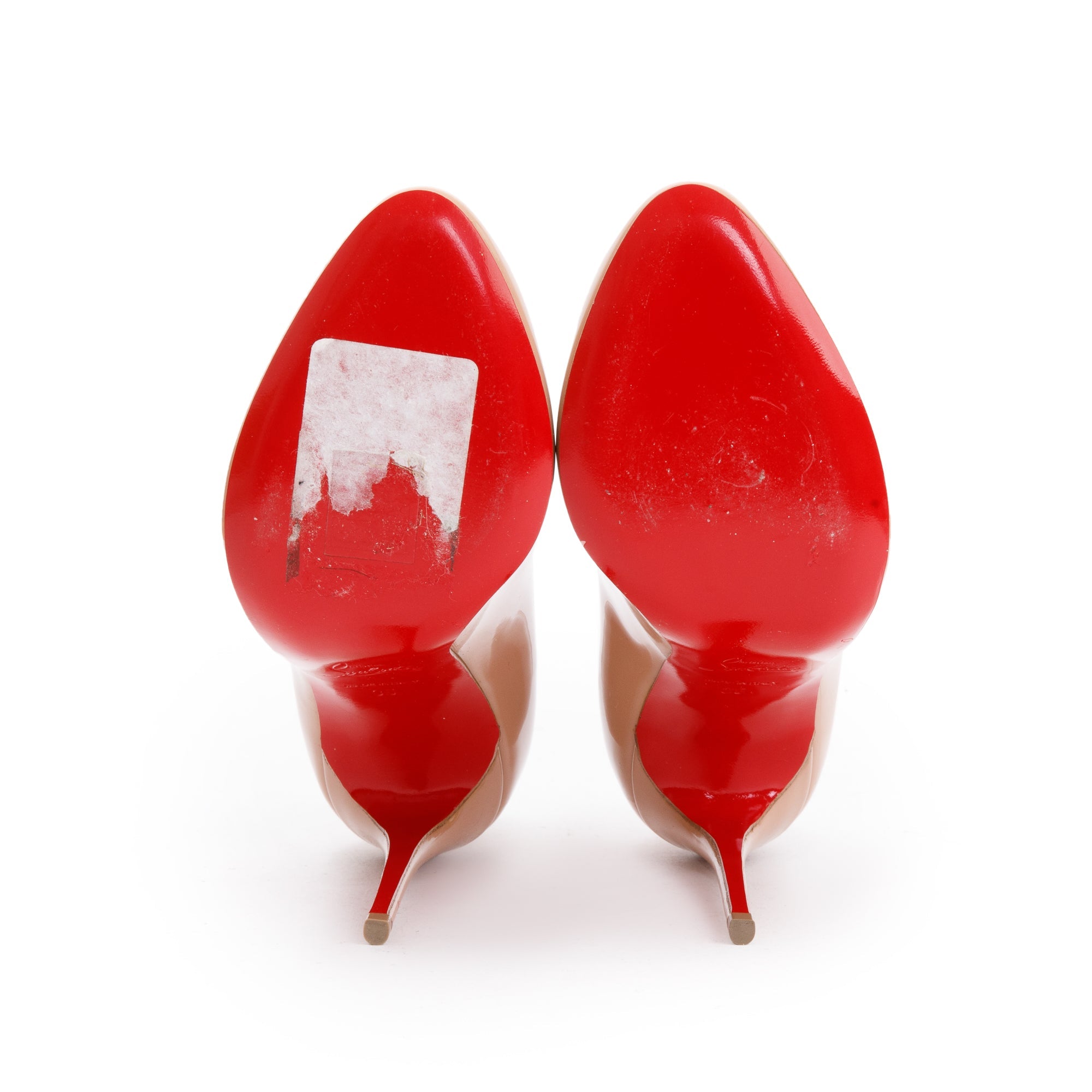 Christian Louboutin Nude Patent Leather Dorissima 100 Pumps, Size 35 w/ Box