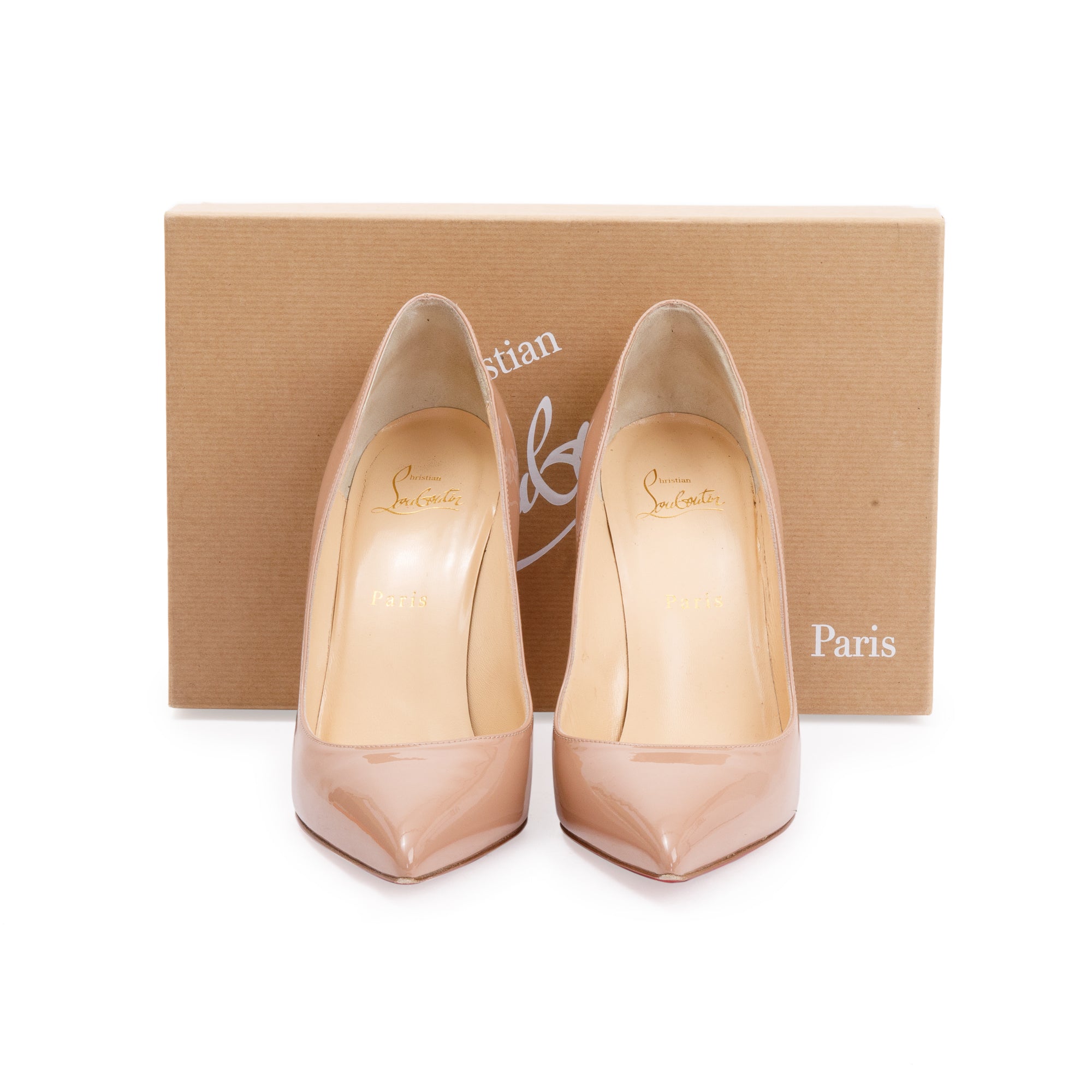 Christian Louboutin Nude Patent Leather Pigalle 100 Pumps, Size 39 w/ Box
