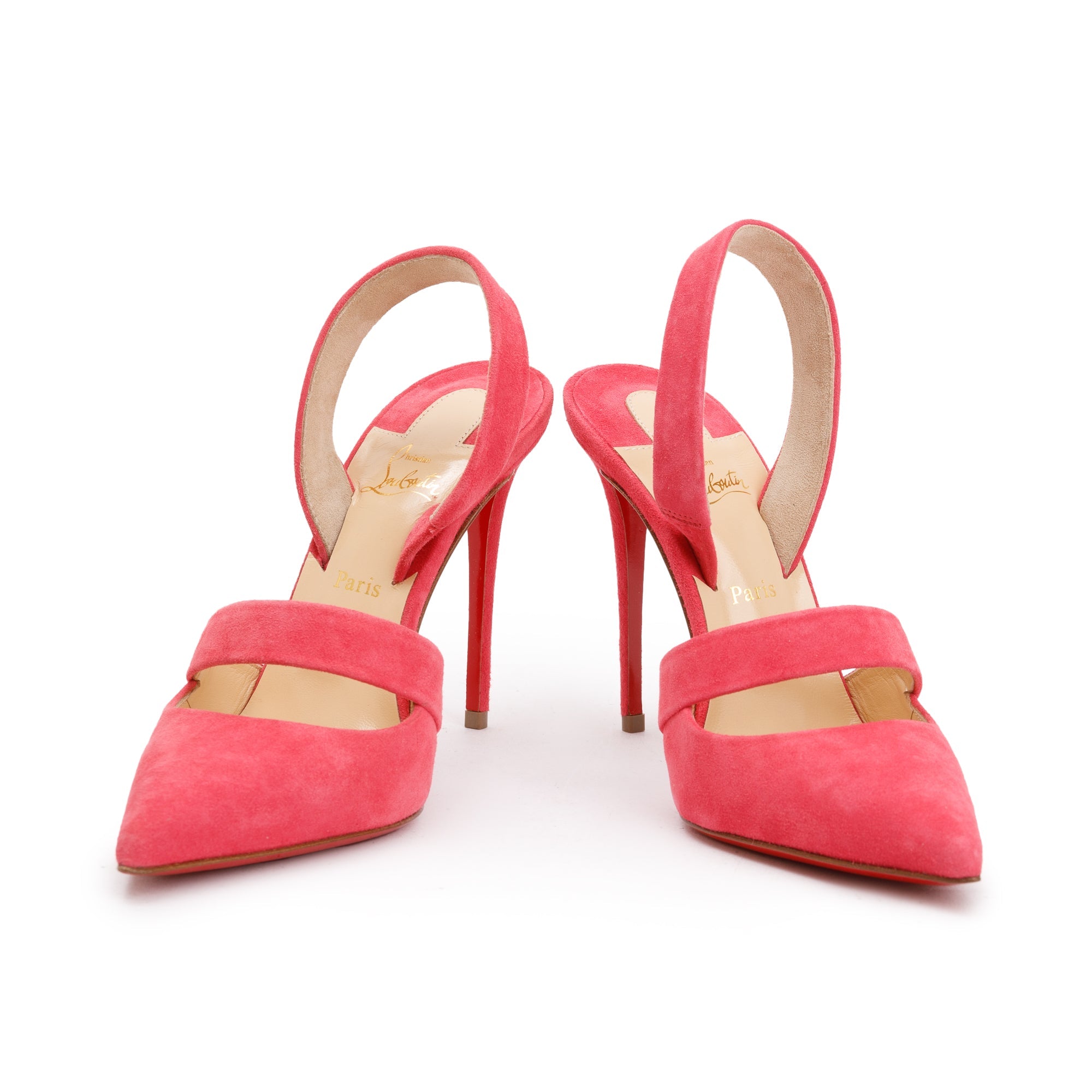 Christian Louboutin Pink Begonia Suede Actina 100 Sandals, Size 36 w/ Box