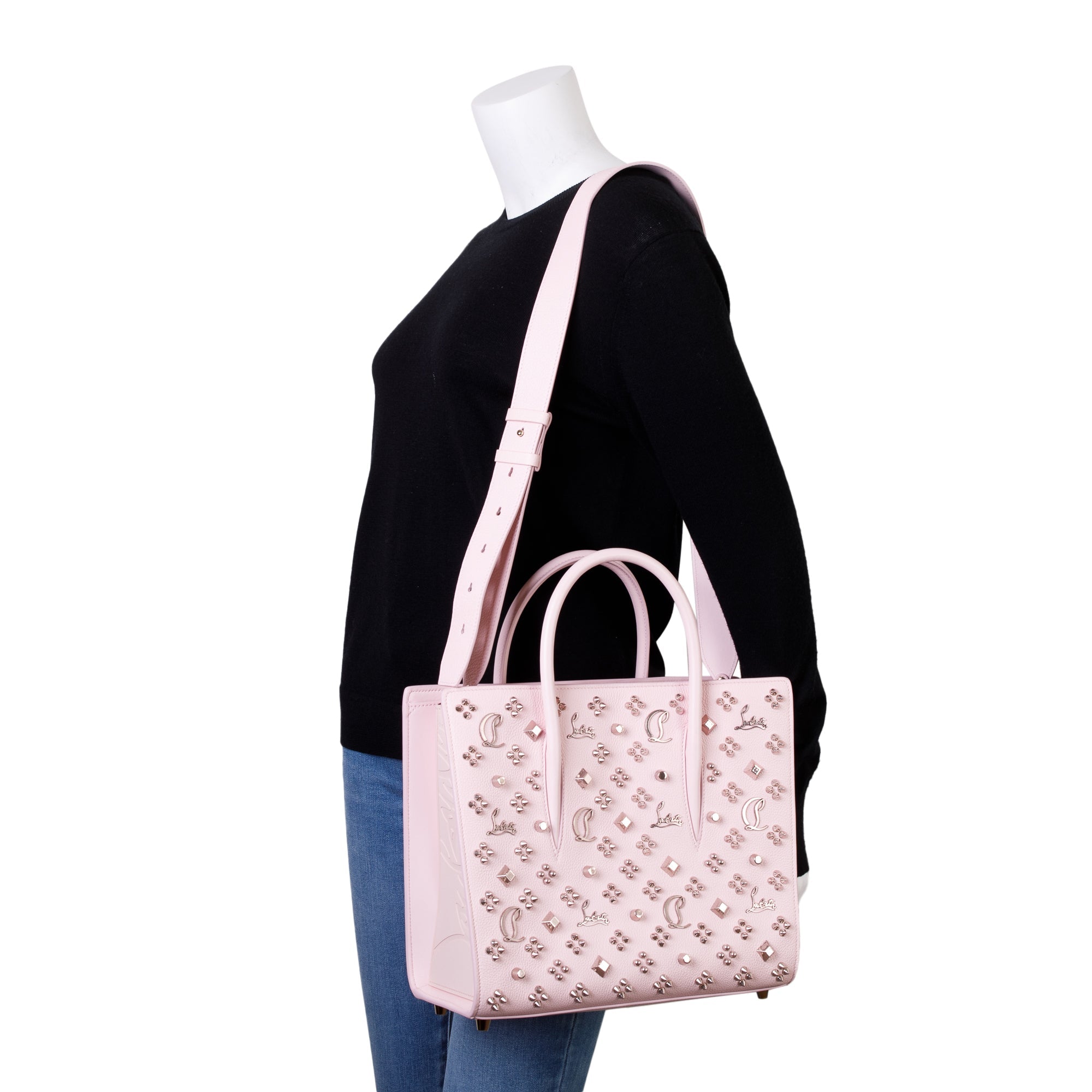 Christian Louboutin Pink Calf Leather Medium Paloma Loubinthesky Spikes Tote Bag w/ Strap