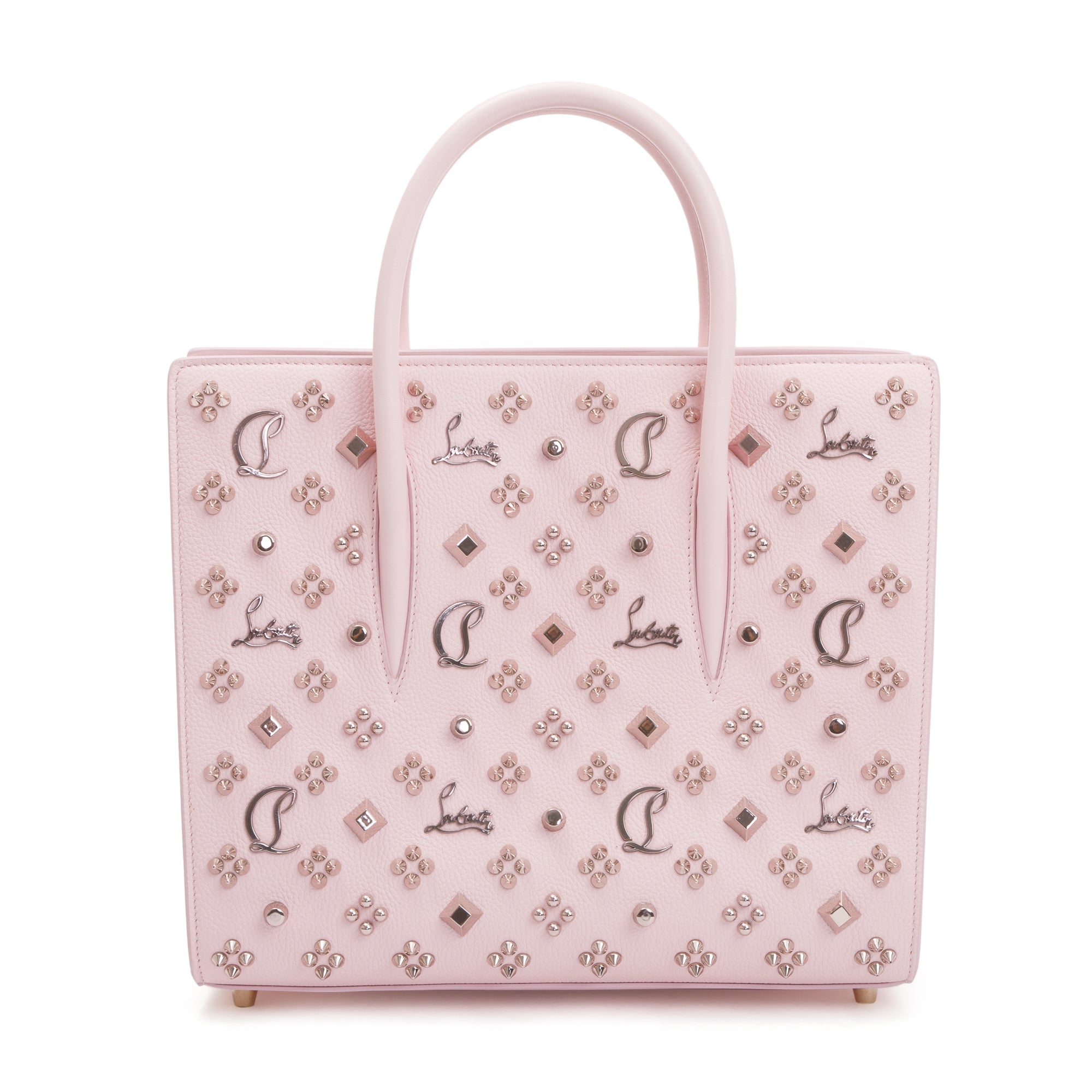 Christian Louboutin Pink Calf Leather Medium Paloma Loubinthesky Spikes Tote Bag w/ Strap