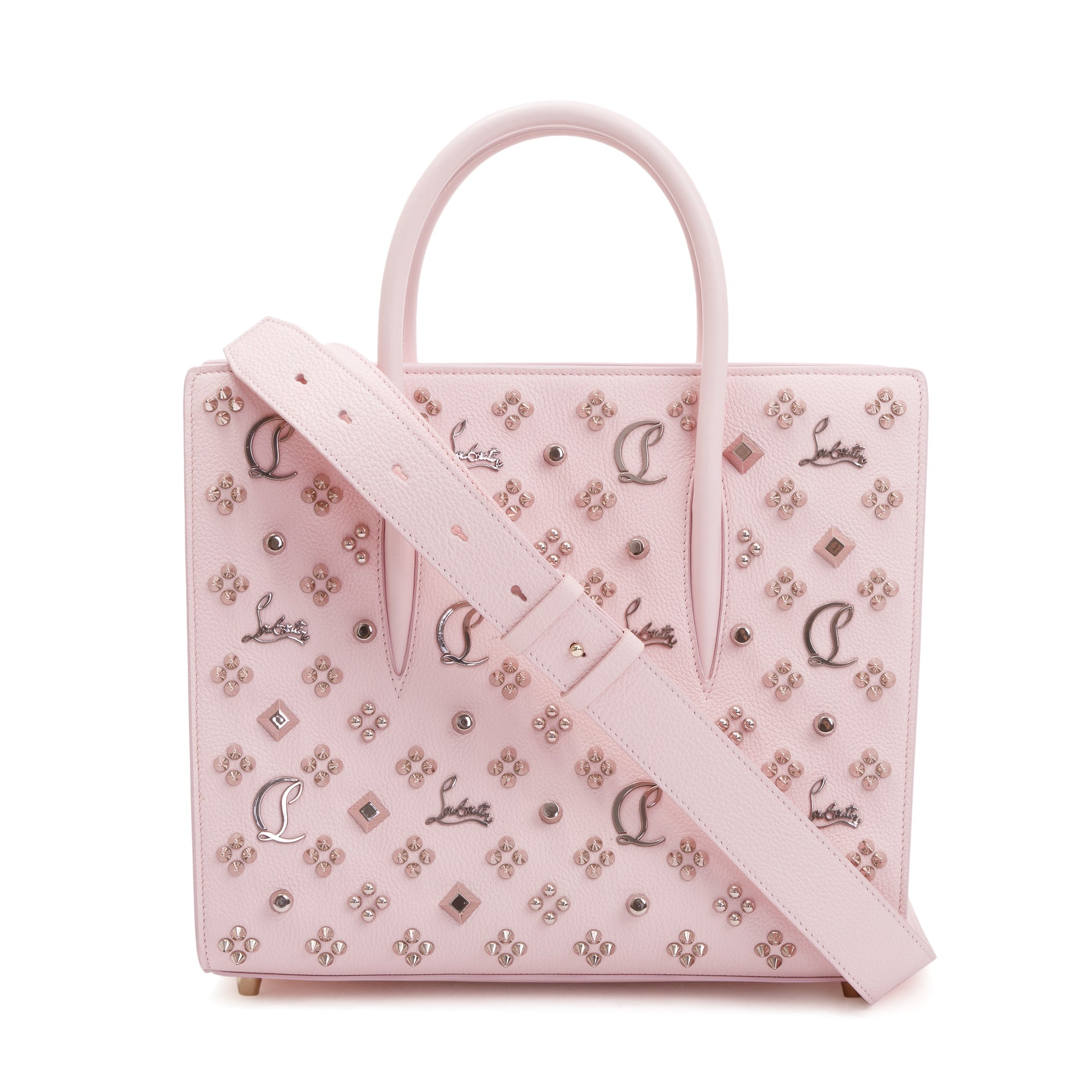 Christian Louboutin Pink Calf Leather Medium Paloma Loubinthesky Spikes Tote Bag w/ Strap
