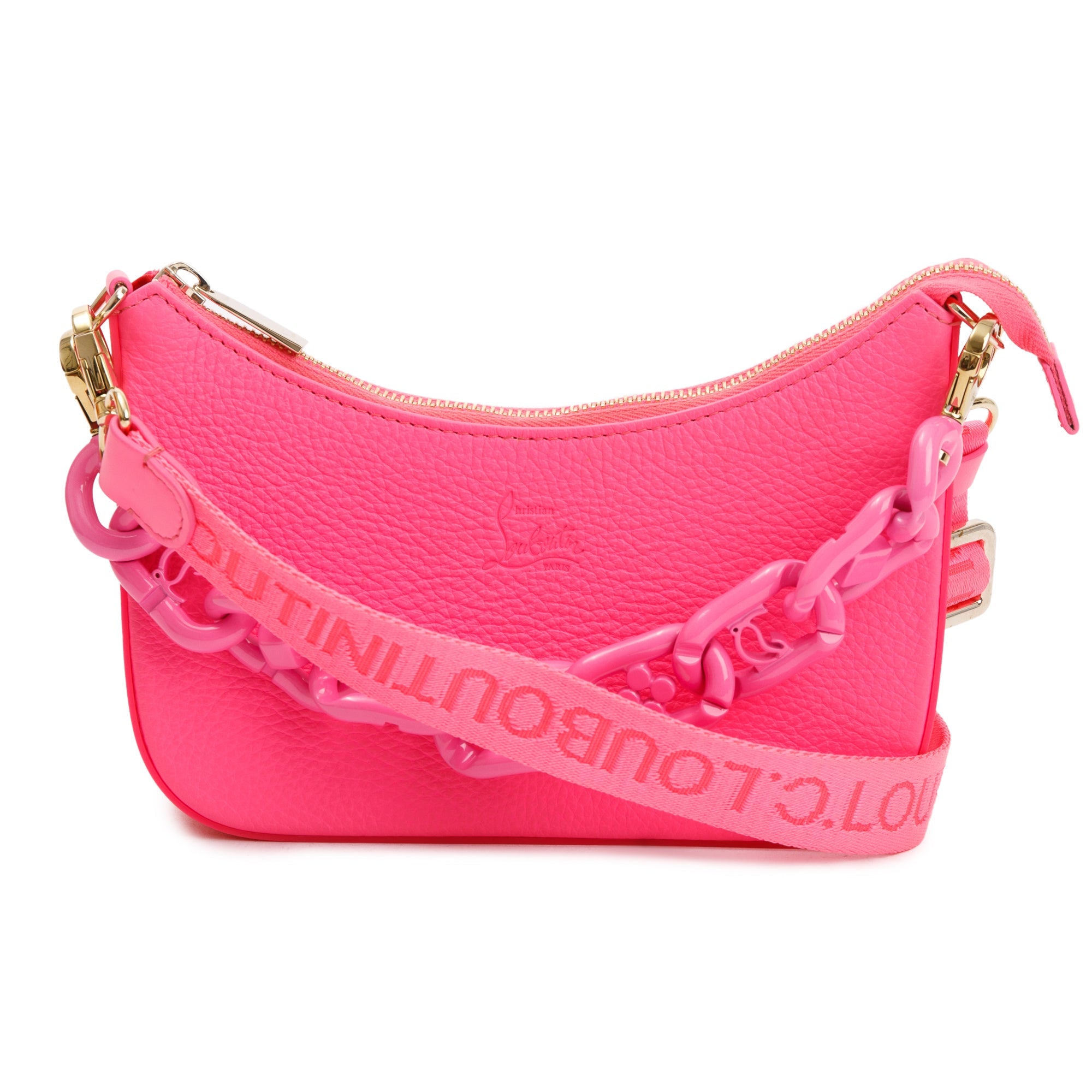 Christian Louboutin Pink Calf Leather & Rubber Mini Loubila Shoulder Bag w/ Strap, Box & Receipt