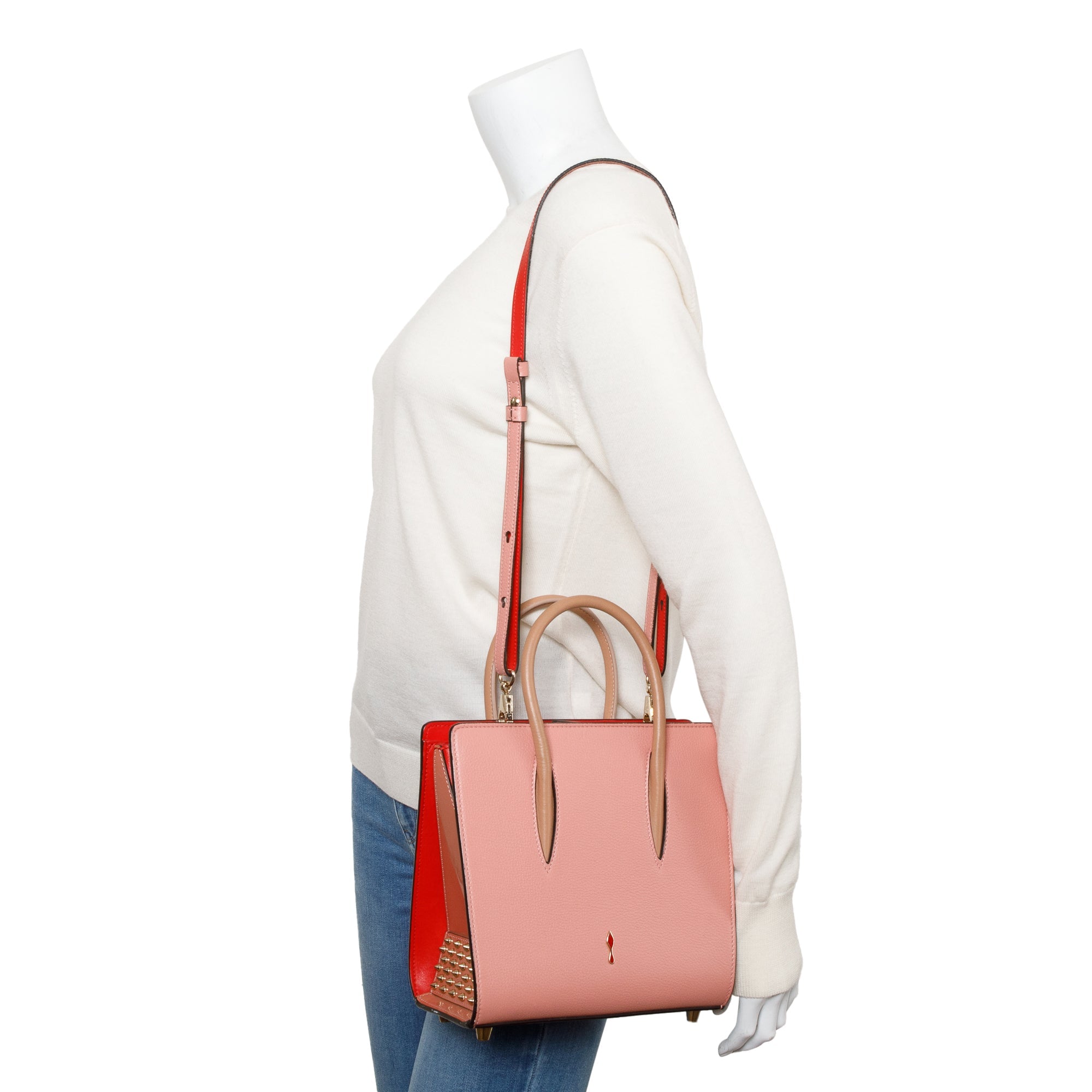 Christian Louboutin Pink Calf Leather Spike Small Paloma Tote Bag w/ Strap