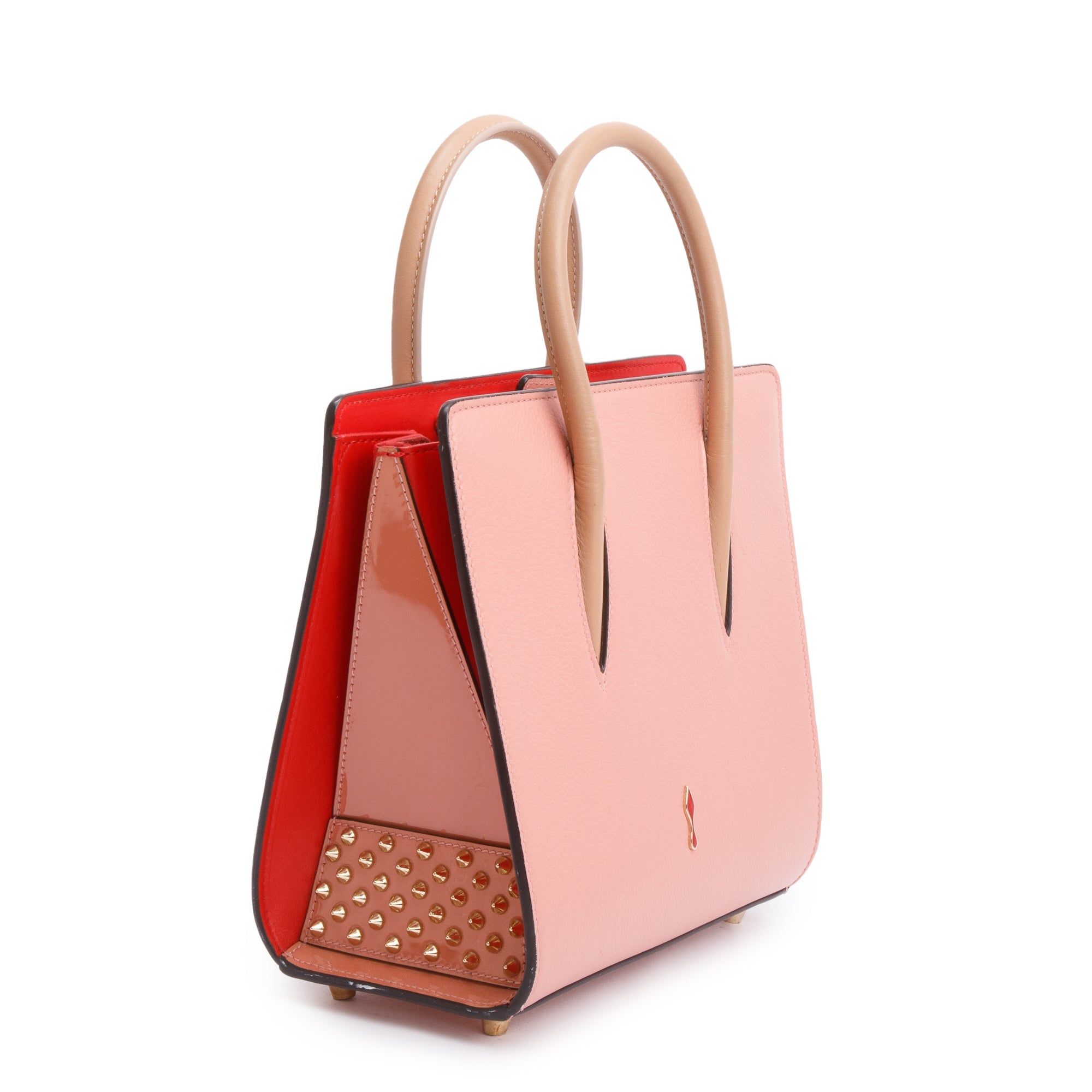 Christian Louboutin Pink Calf Leather Spike Small Paloma Tote Bag w/ Strap