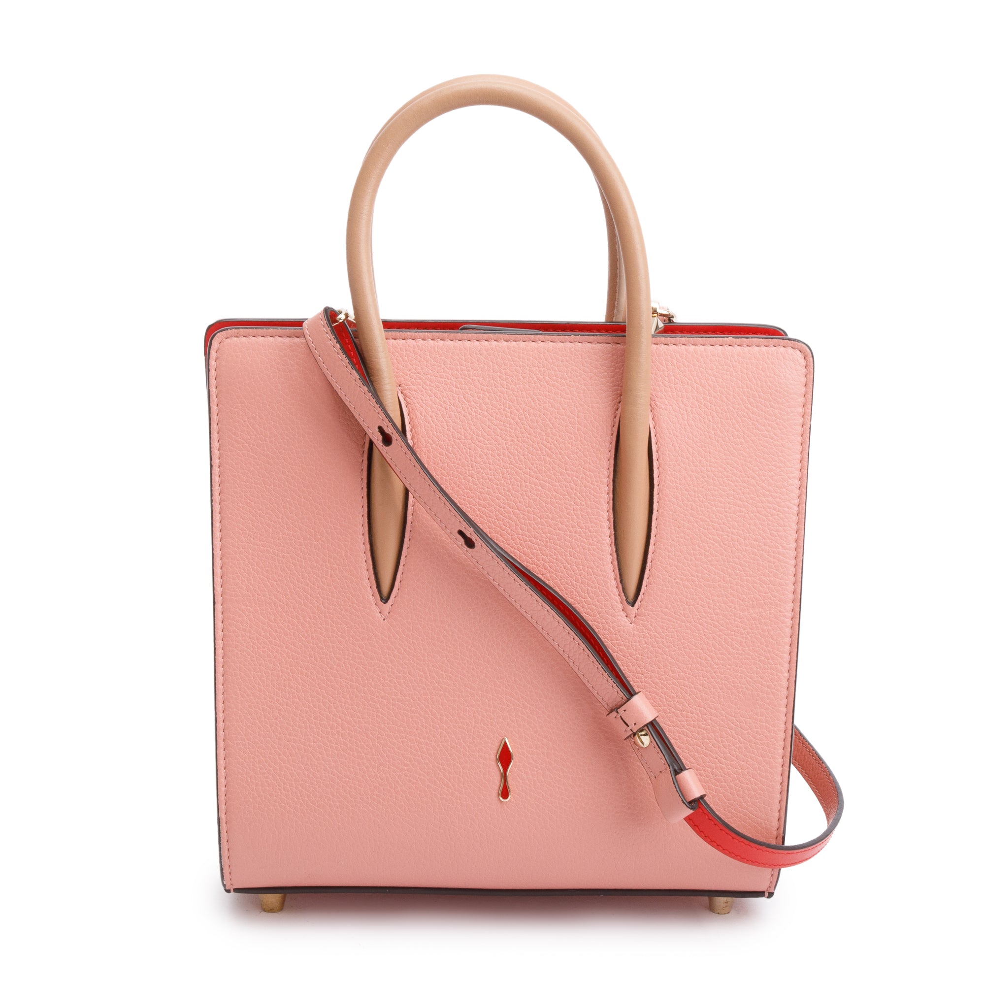 Christian Louboutin Pink Calf Leather Spike Small Paloma Tote Bag w/ Strap