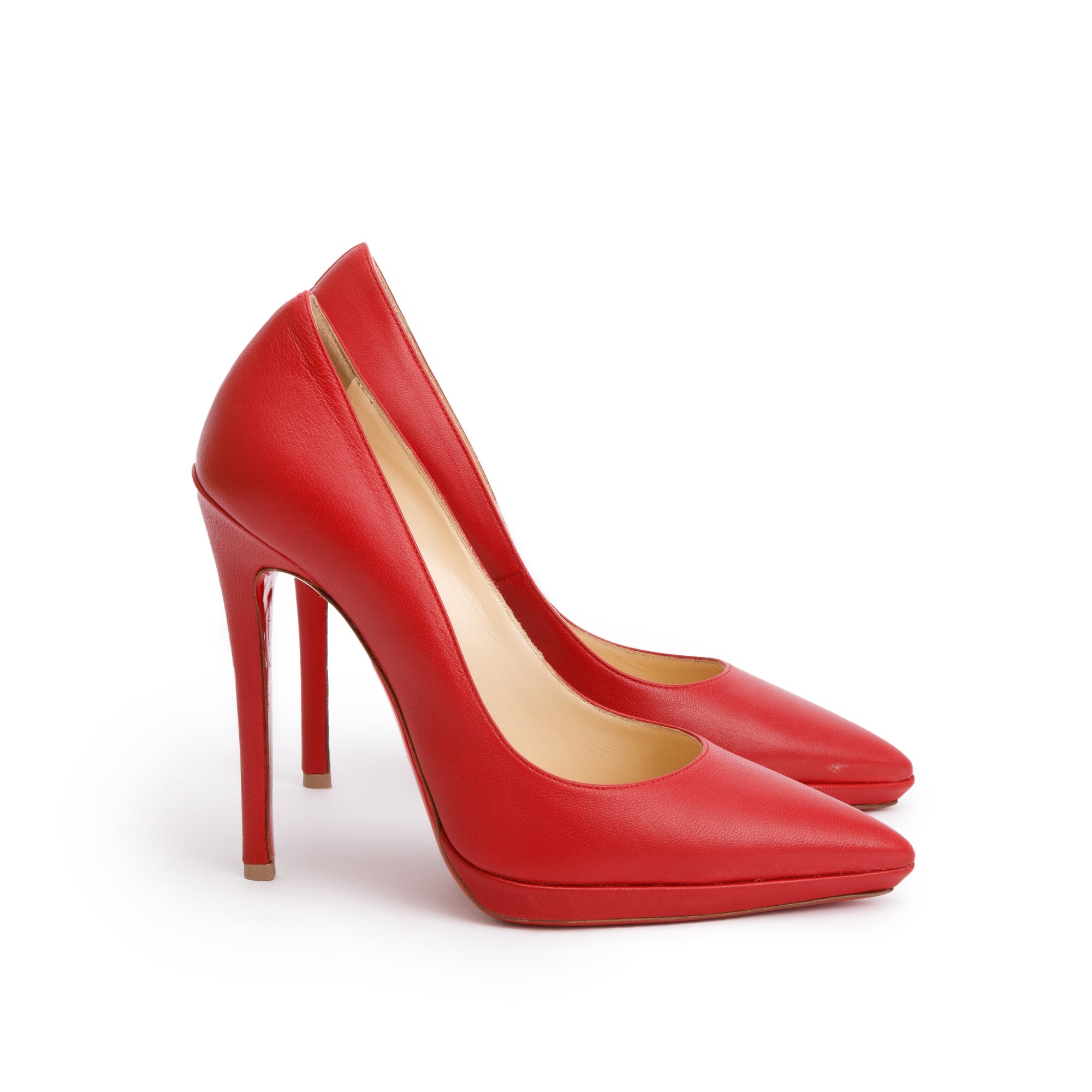 Christian Louboutin Red Lambskin Leather Pigalle 100 Pumps, Size 37 w/ Box