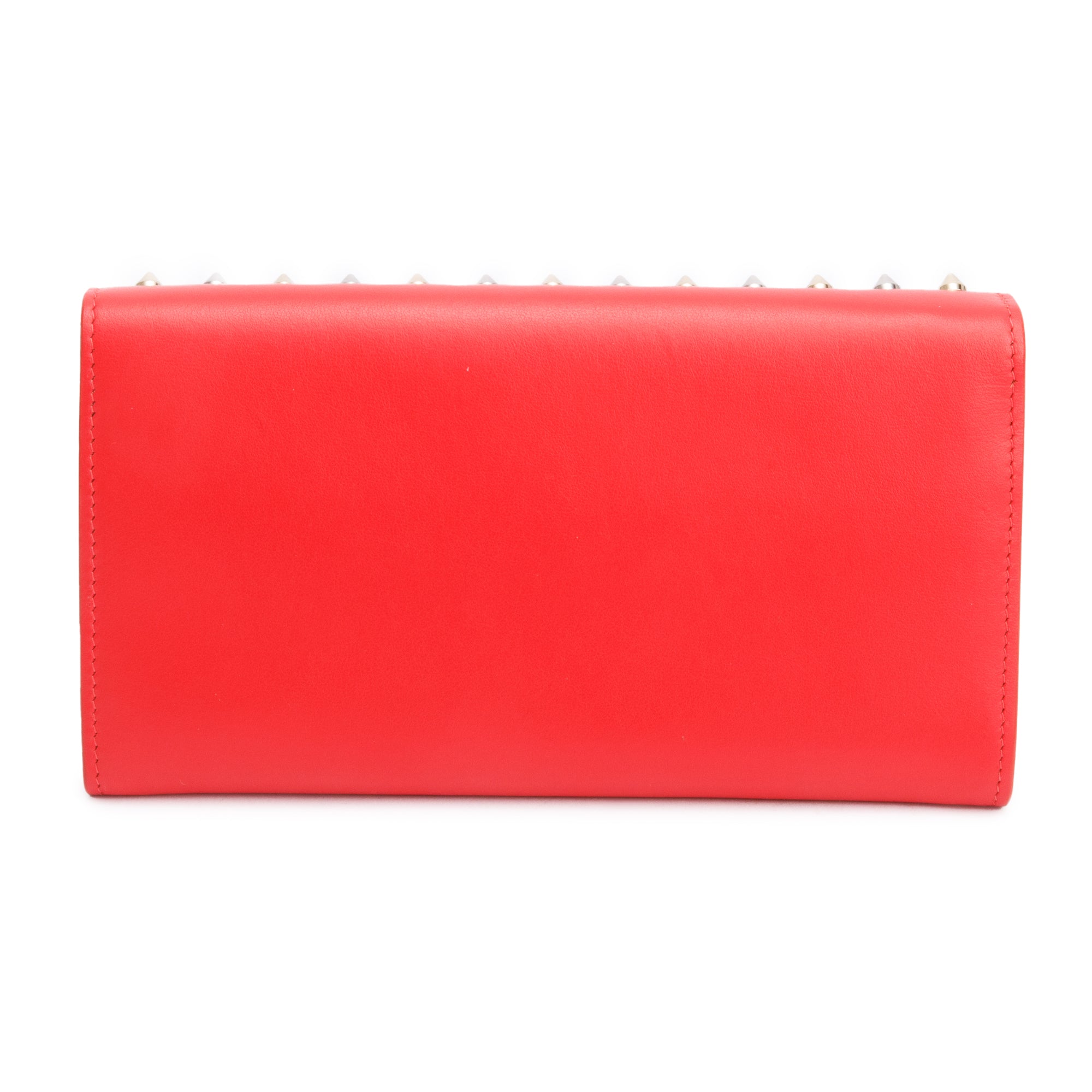 Christian Louboutin Red Leather Macaron Spike Flap Wristlet Wallet