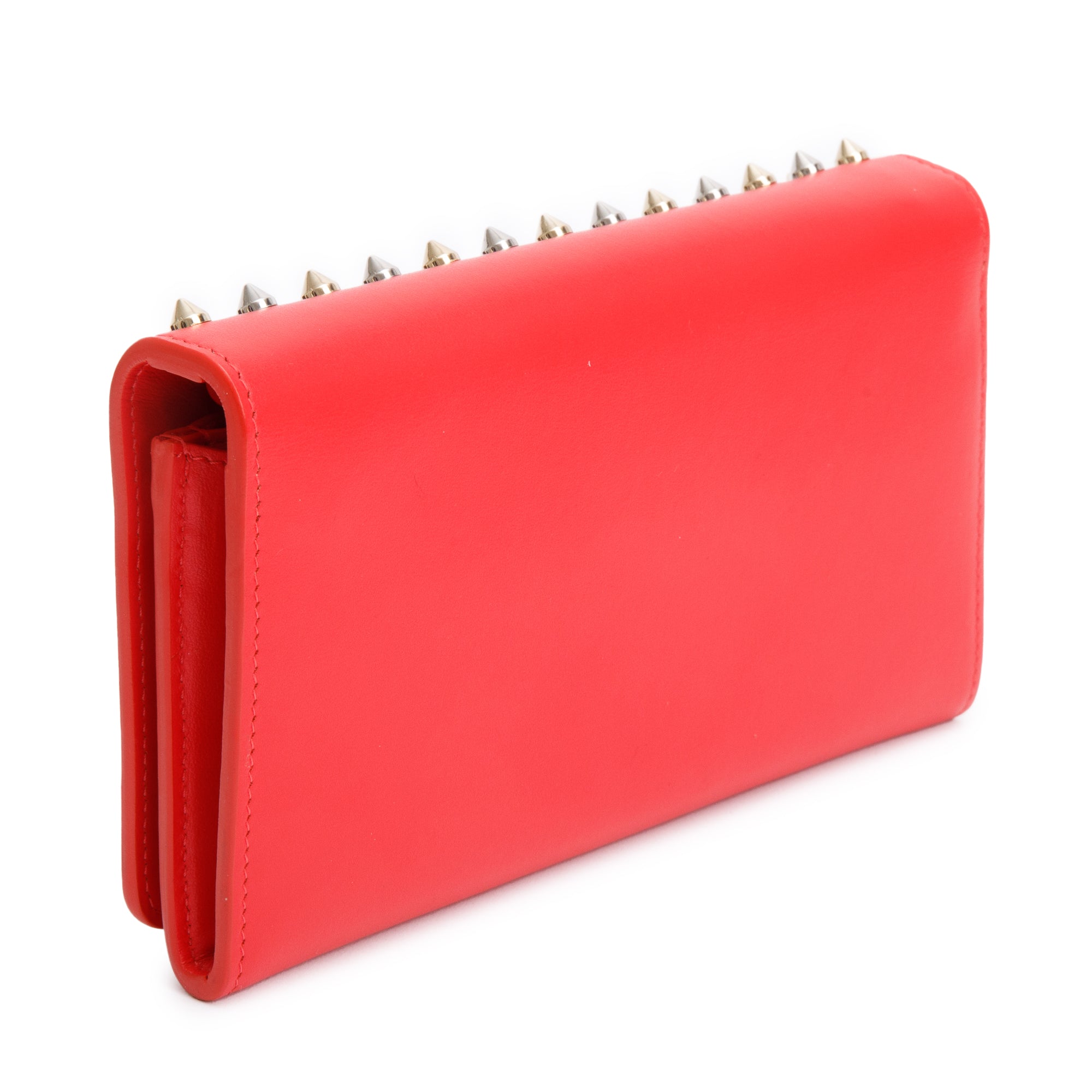 Christian Louboutin Red Leather Macaron Spike Flap Wristlet Wallet
