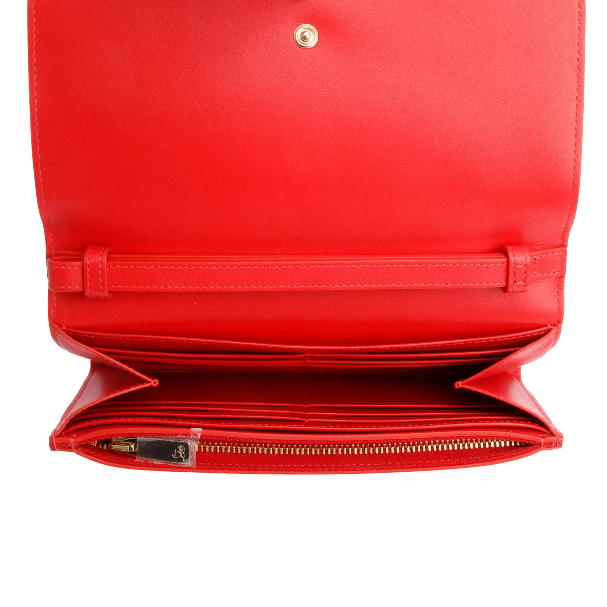 Christian Louboutin Red Leather Macaron Spike Flap Wristlet Wallet
