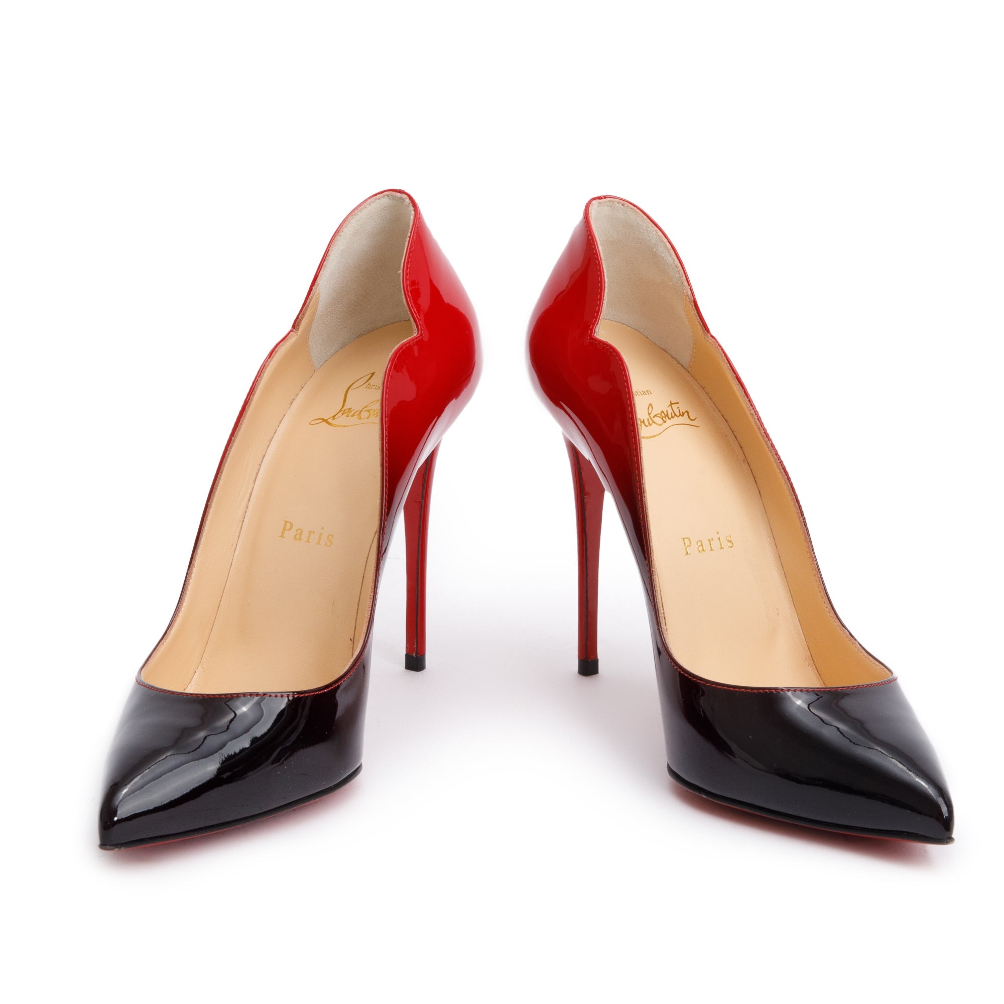 Christian Louboutin Red Ombre Patent Leather Hot Chick 100 Pumps, Size 37
