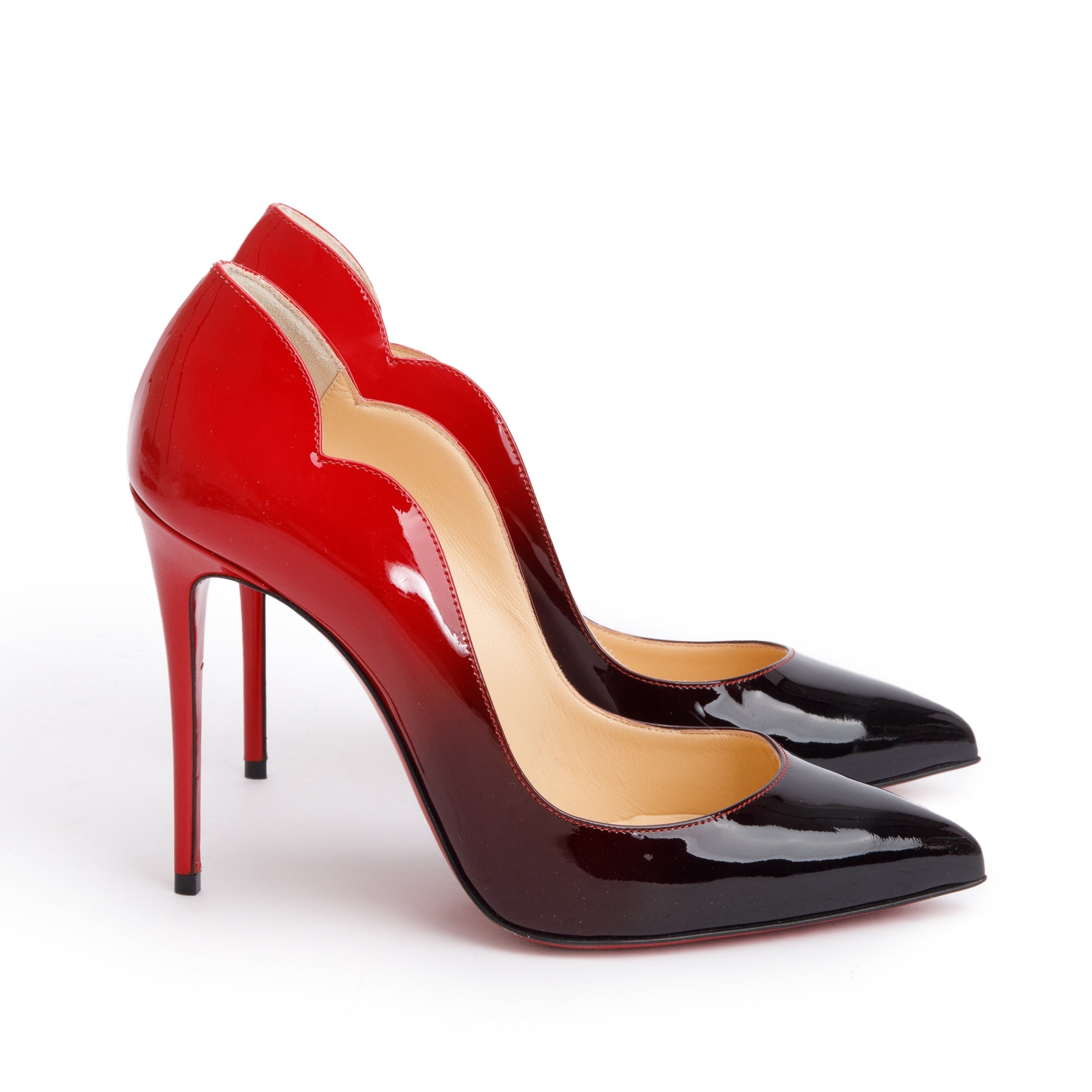 Christian Louboutin Red Ombre Patent Leather Hot Chick 100 Pumps, Size 37