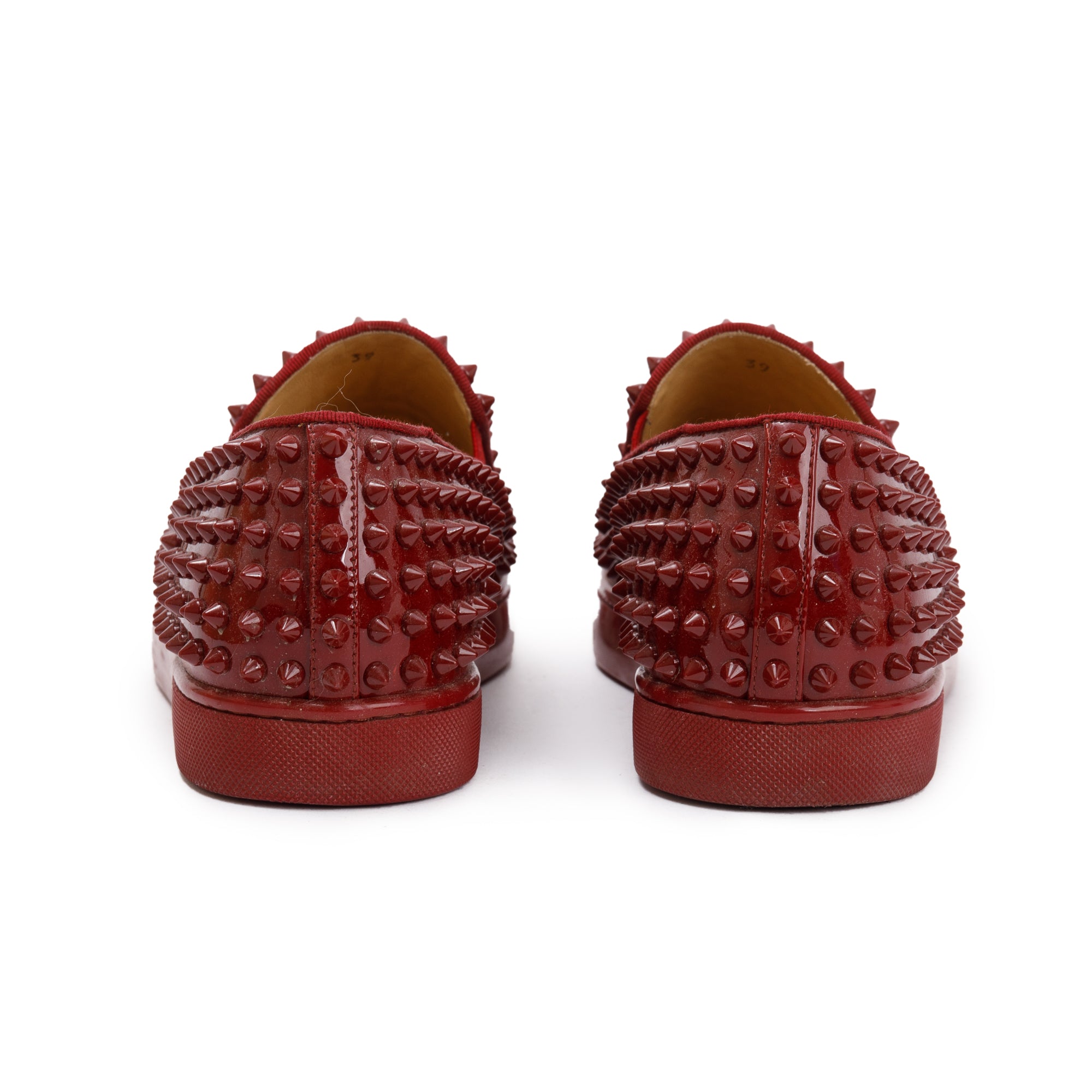 Christian Louboutin Red Patent Leather Spikes Roller-Boat Flat, Size 39 w/ Box