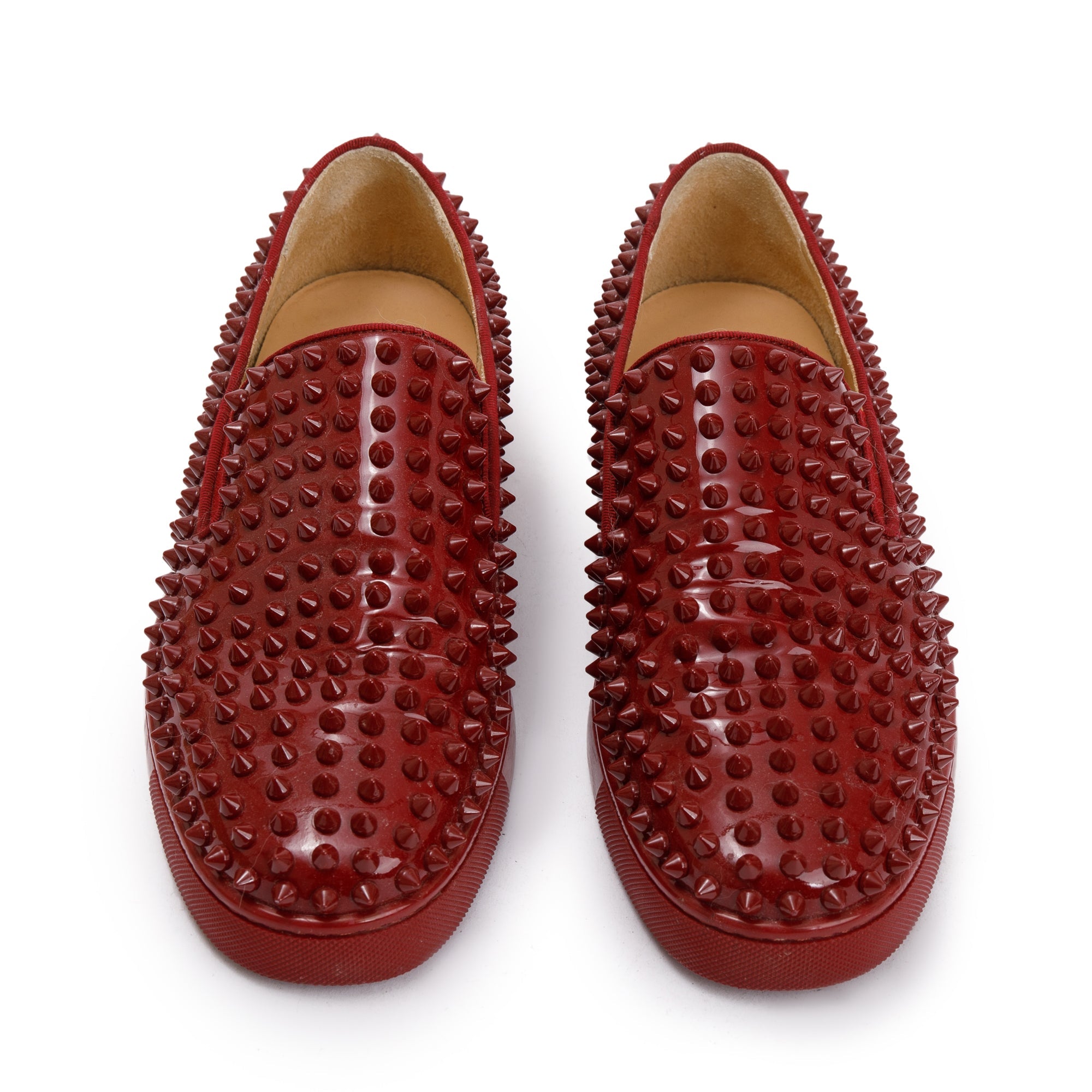 Christian Louboutin Red Patent Leather Spikes Roller-Boat Flat, Size 39 w/ Box