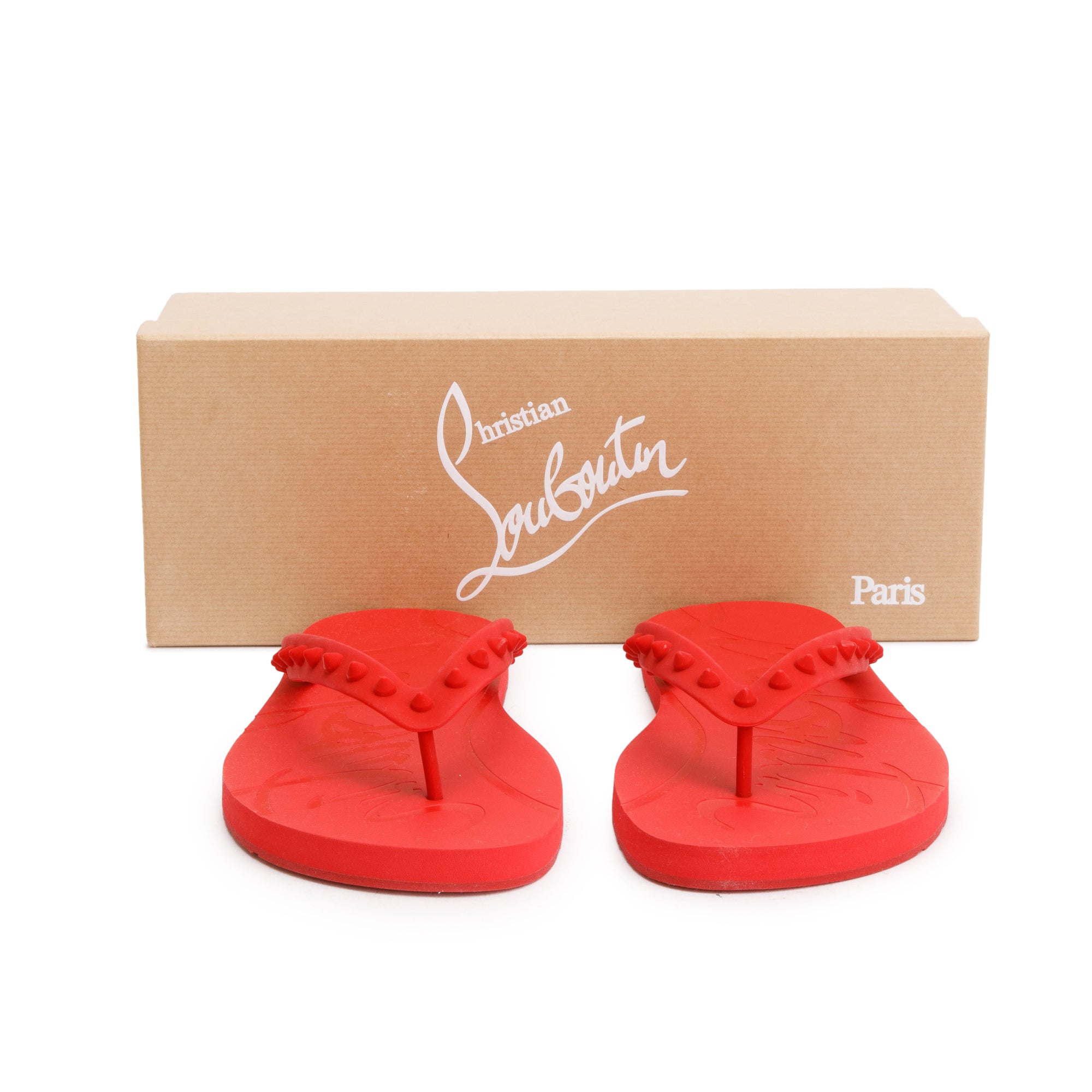 Christian Louboutin Red Rubber Loubi Flip Thong Sandals, Size 45 w/ Box