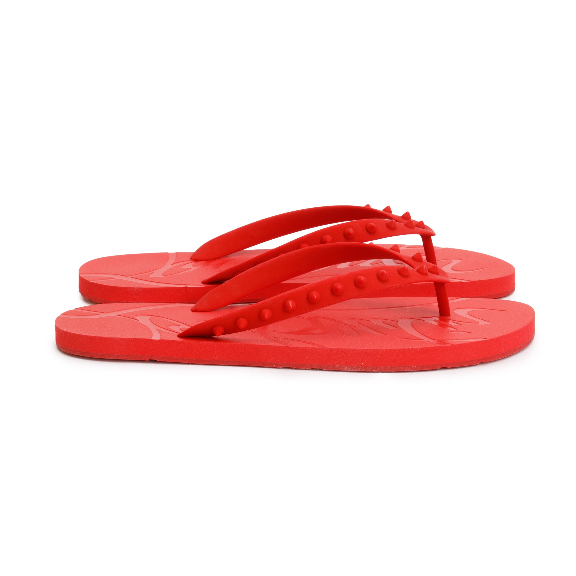 Christian Louboutin Red Rubber Loubi Flip Thong Sandals, Size 45 w/ Box