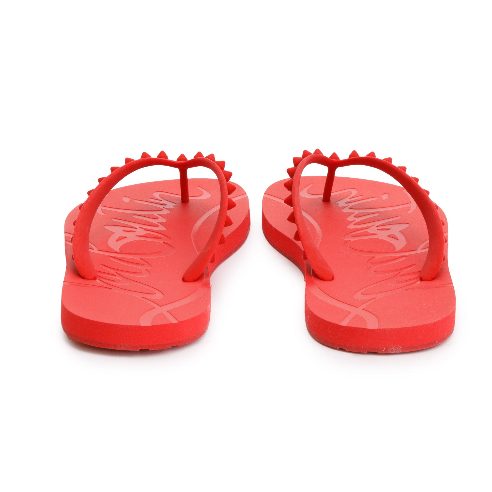 Christian Louboutin Red Rubber Loubi Flip Thong Sandals, Size 45 w/ Box