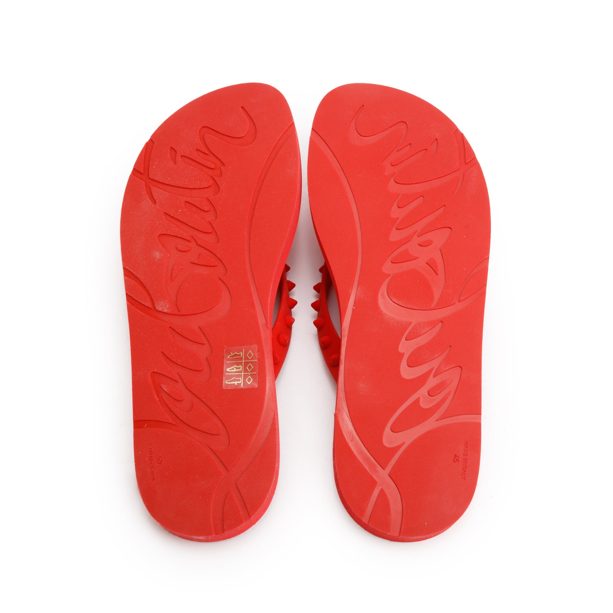Christian Louboutin Red Rubber Loubi Flip Thong Sandals, Size 45 w/ Box