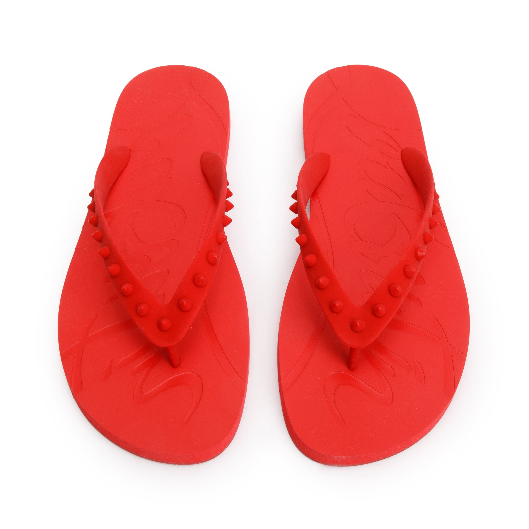 Christian Louboutin Red Rubber Loubi Flip Thong Sandals, Size 45 w/ Box