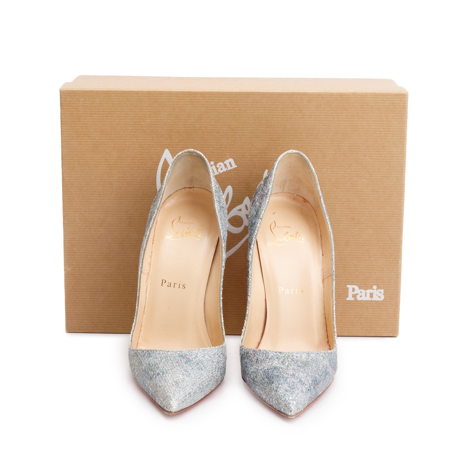 Christian Louboutin Silver Glitter Solaria So Kate 120 Pumps, Size 36 w/ Box