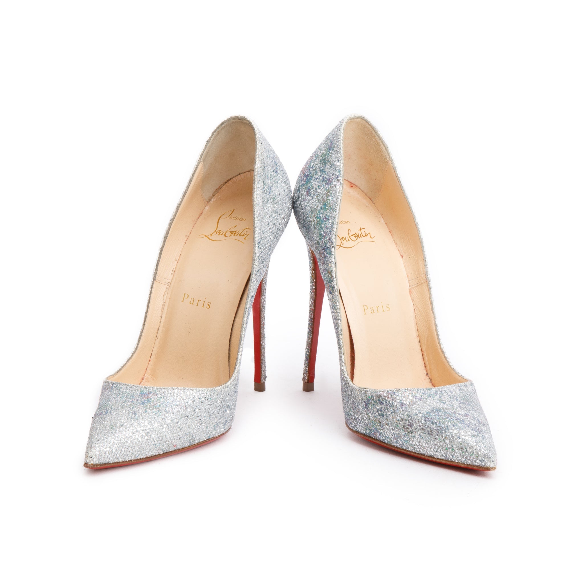 Christian Louboutin Silver Glitter Solaria So Kate 120 Pumps, Size 36 w/ Box