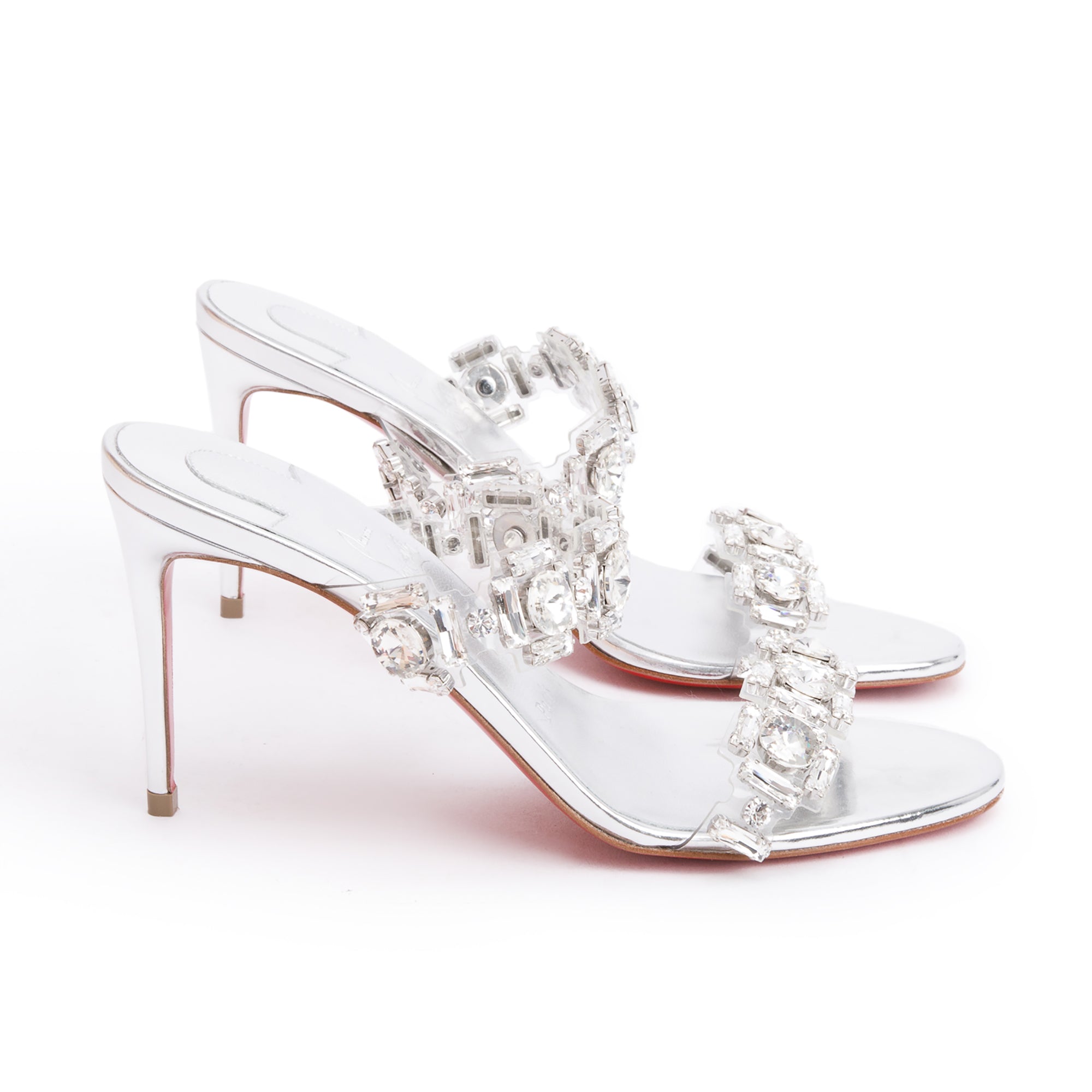 Christian Louboutin Silver Nappa Leather Just Jewel Sandals, Size 36.5