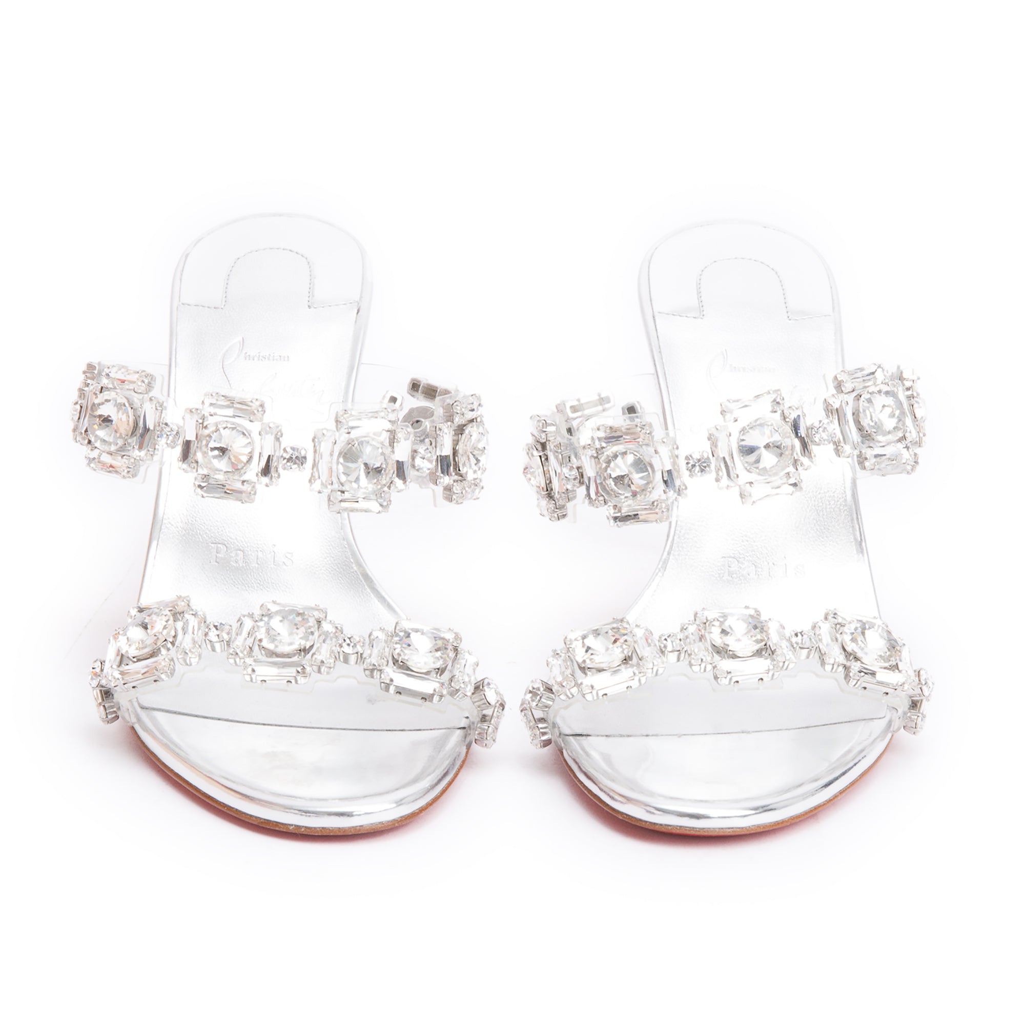 Christian Louboutin Silver Nappa Leather Just Jewel Sandals, Size 36.5