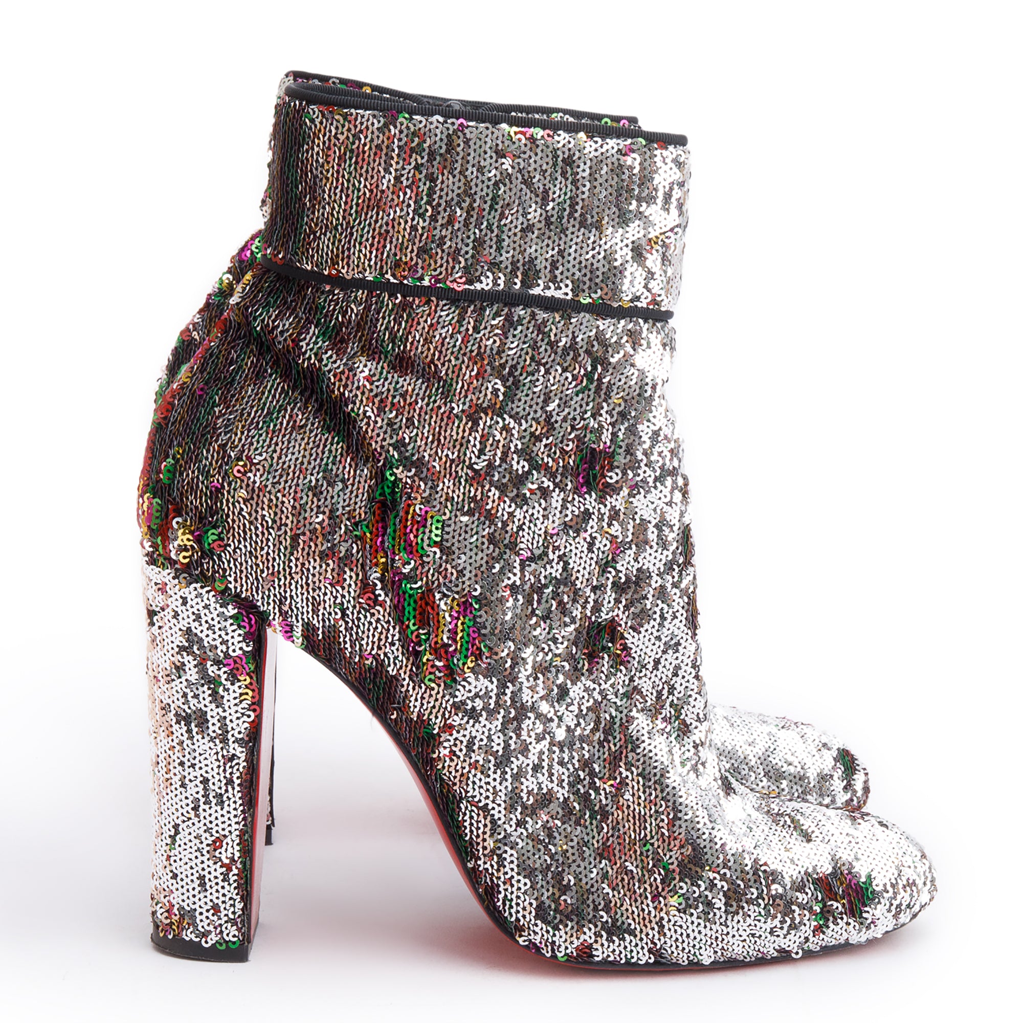 Christian Louboutin Silver Sequin Moulamax 100 Ankle Boots, Size 41 w/ Box