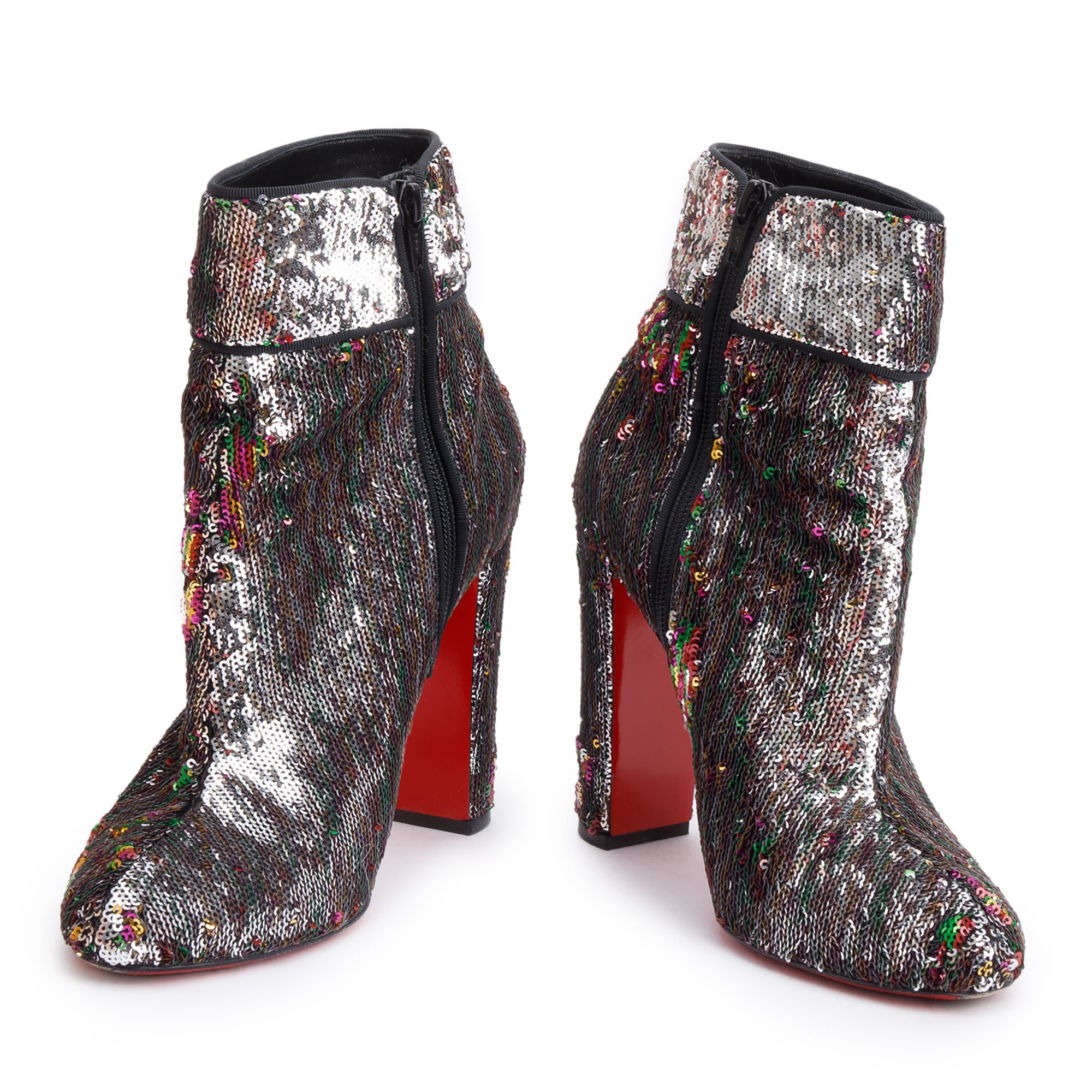 Christian Louboutin Silver Sequin Moulamax 100 Ankle Boots, Size 41 w/ Box
