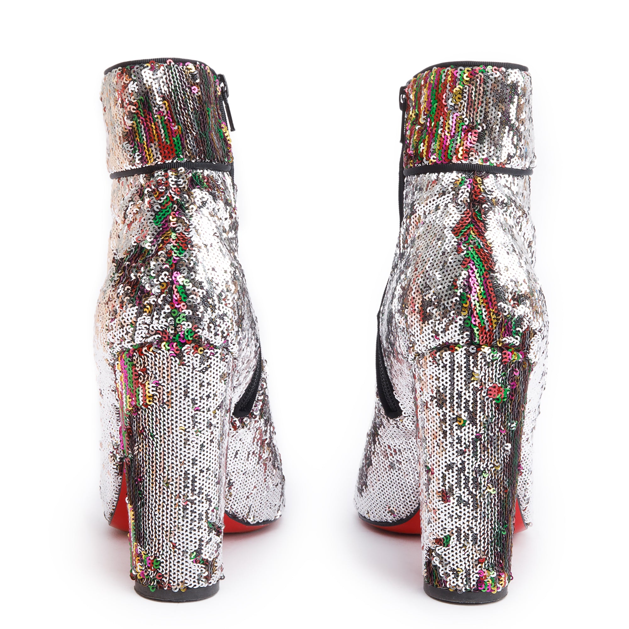 Christian Louboutin Silver Sequin Moulamax 100 Ankle Boots, Size 41 w/ Box