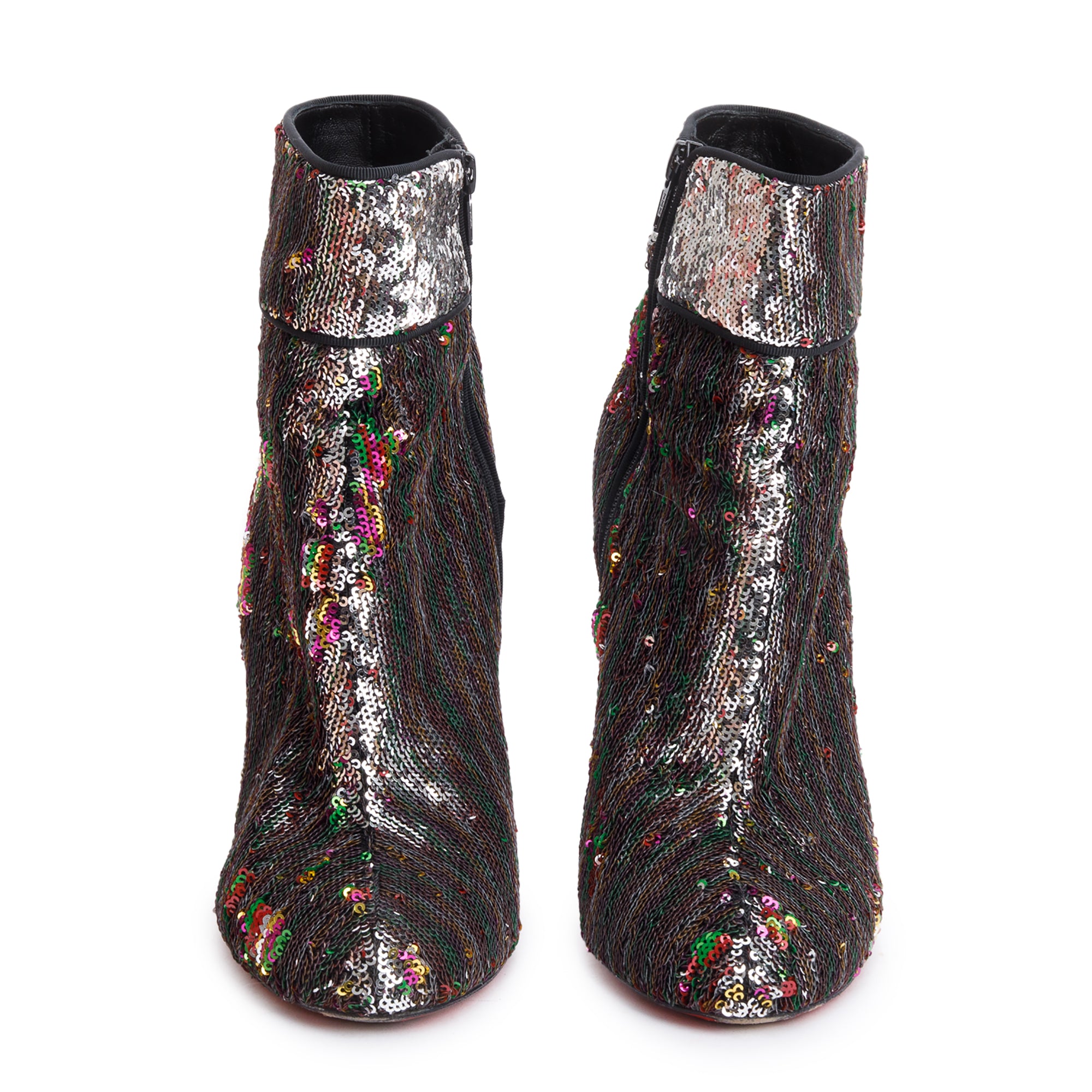 Christian Louboutin Silver Sequin Moulamax 100 Ankle Boots, Size 41 w/ Box