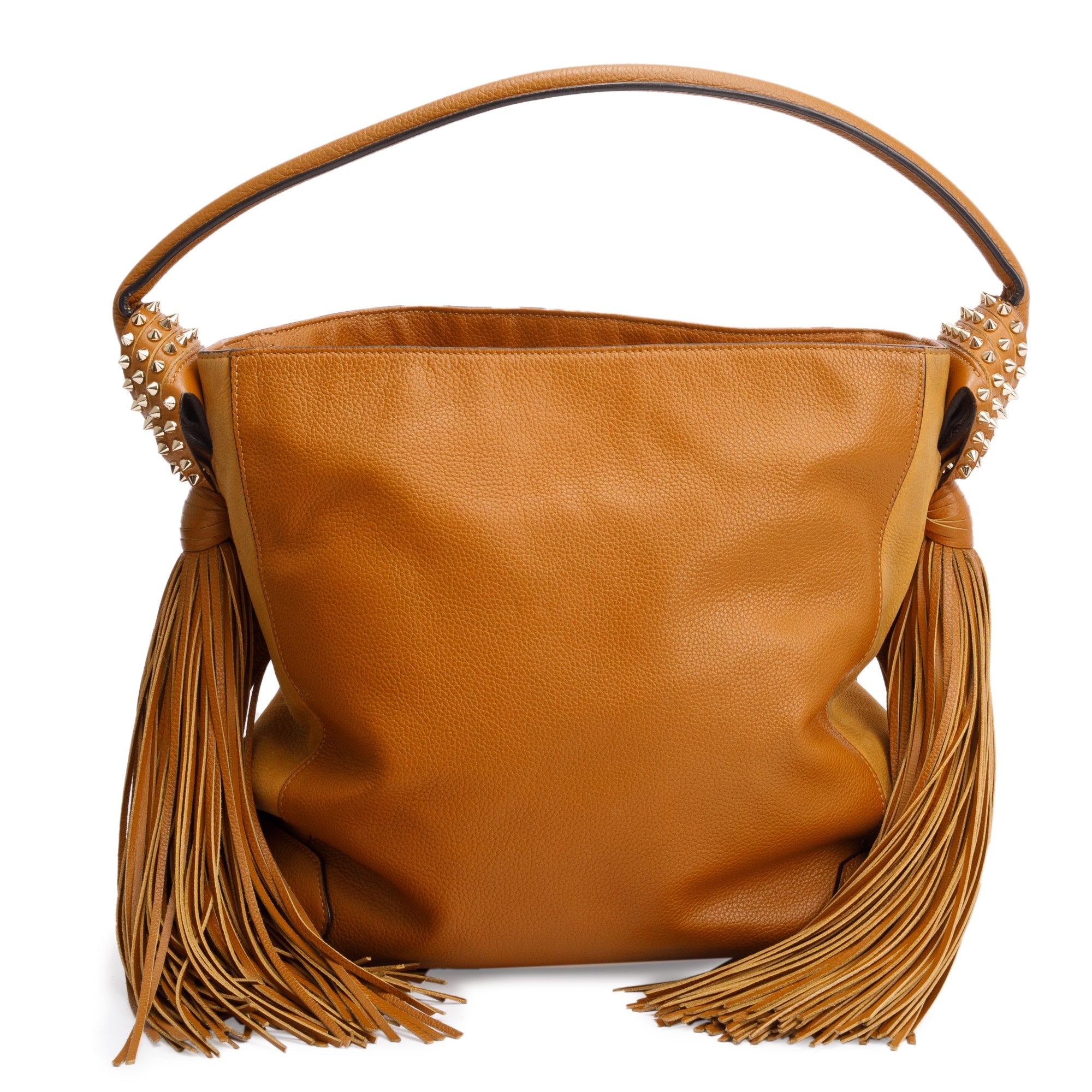 Christian Louboutin Tan Calf Leather Spike Tassel Hobo Bag