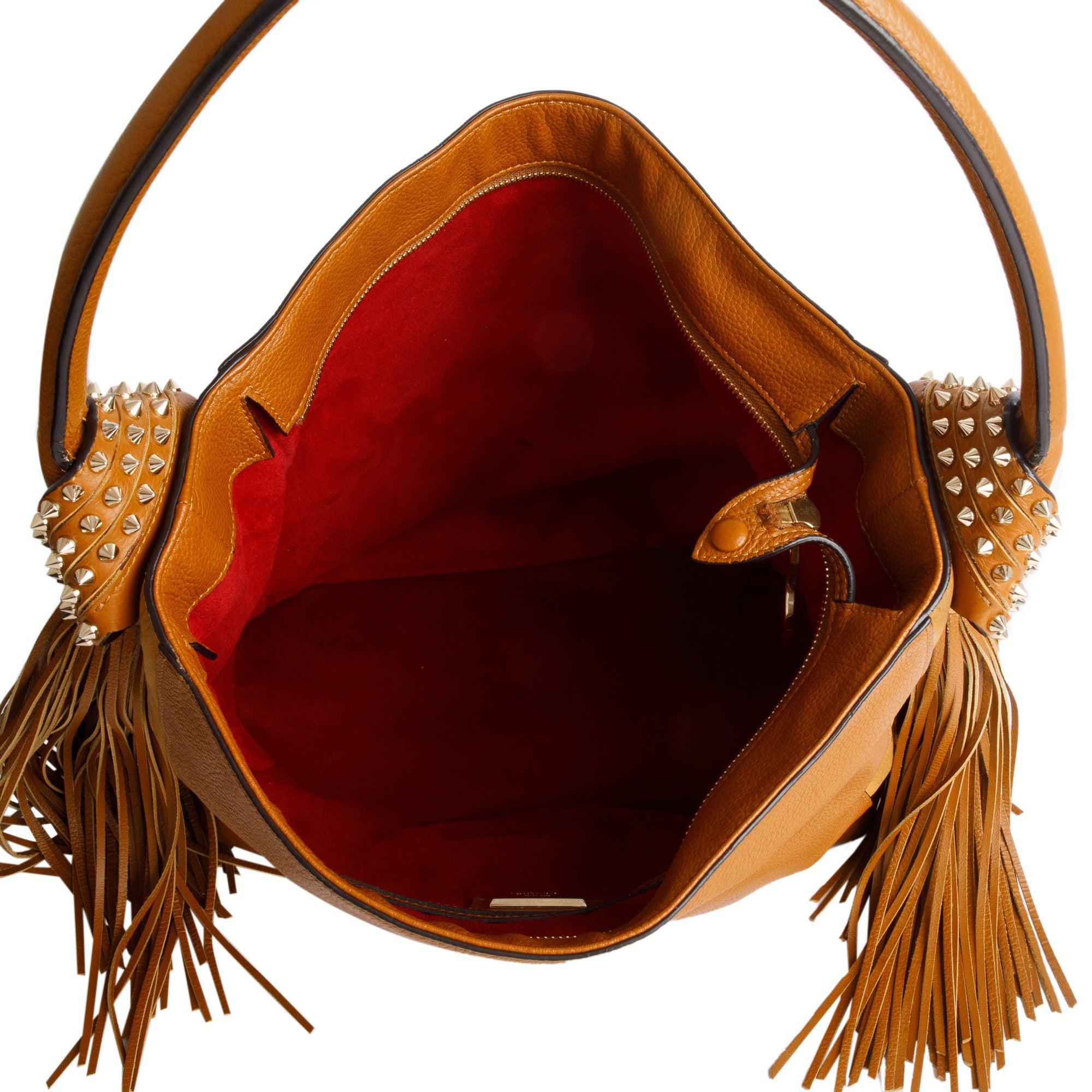 Christian Louboutin Tan Calf Leather Spike Tassel Hobo Bag