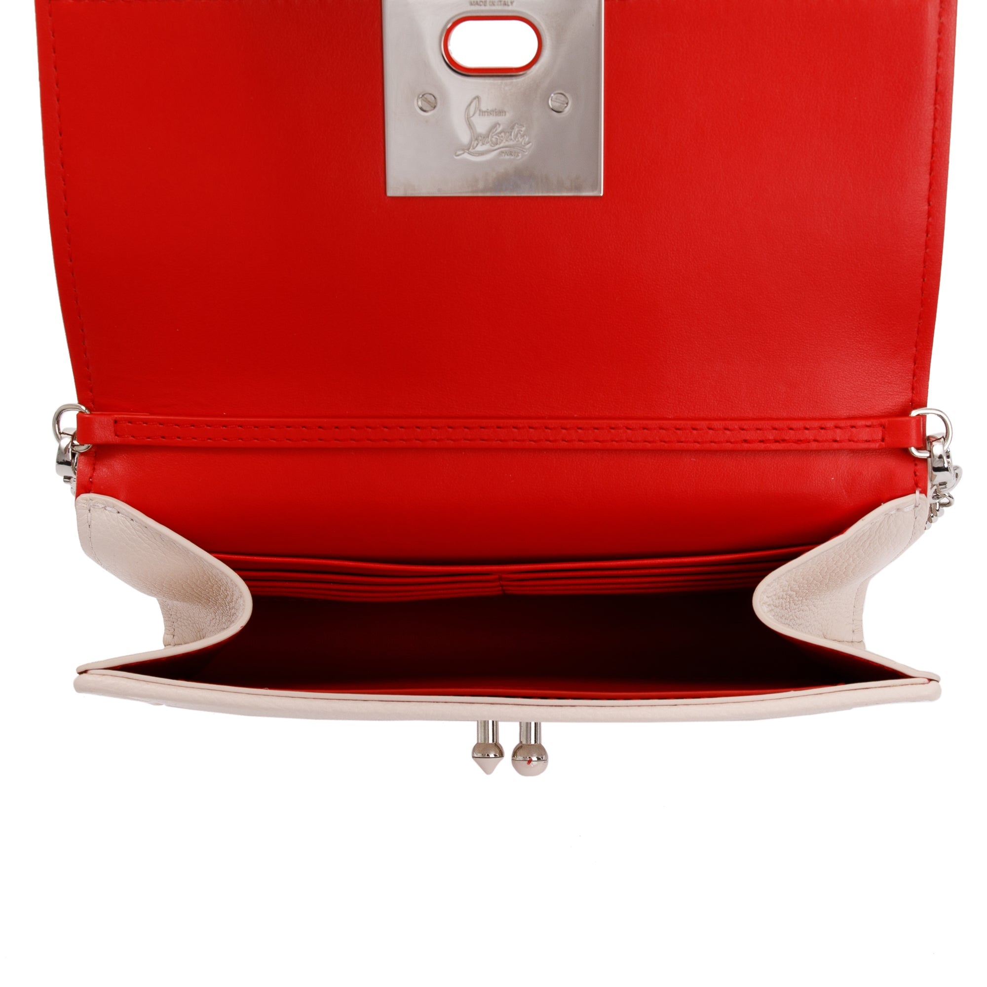 Christian Louboutin White Leather Studded Carasky Clutch