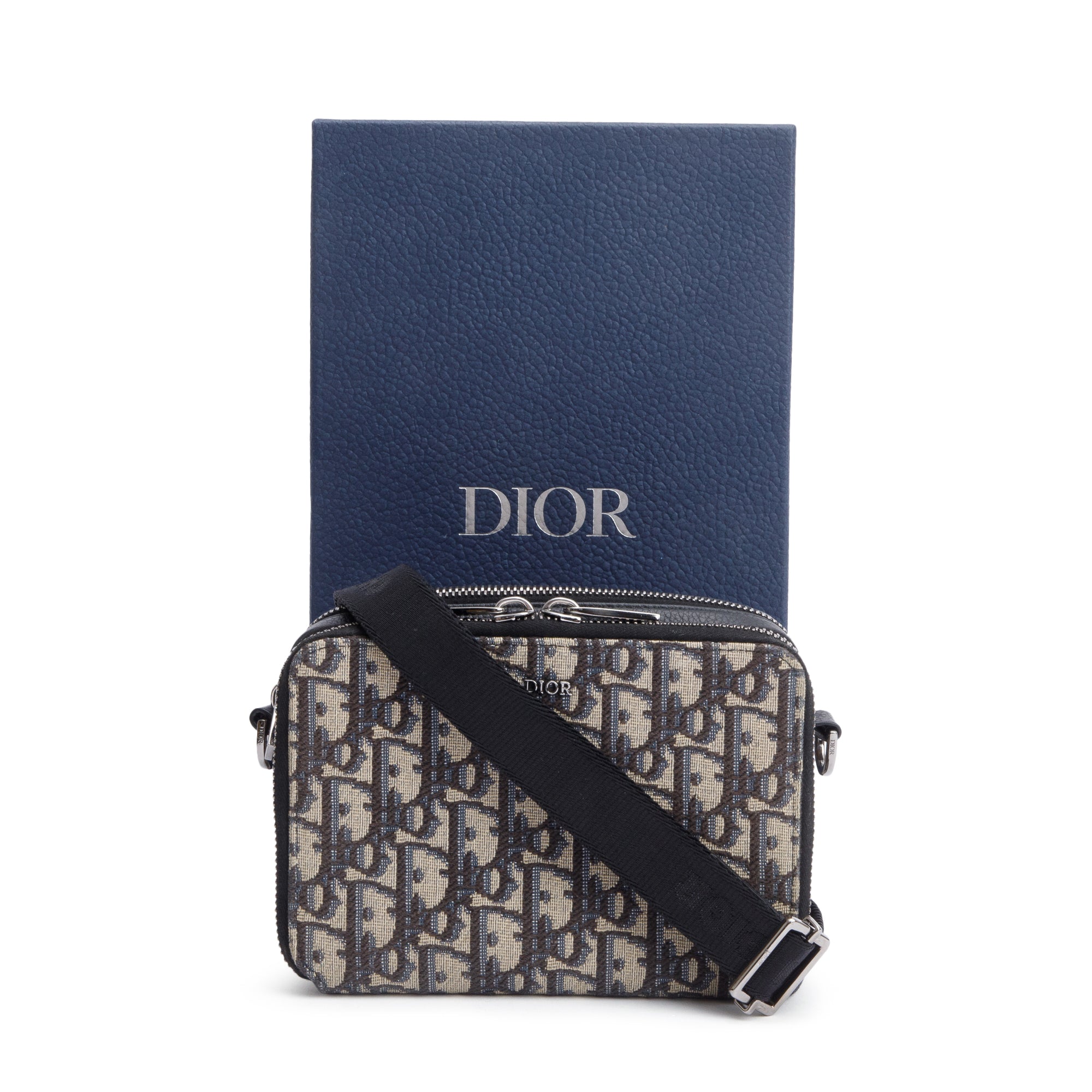 Christion Dior 2023 Oblique Jacquard Zipped Pouch Crossbody w/ Box, Receipt & Strap