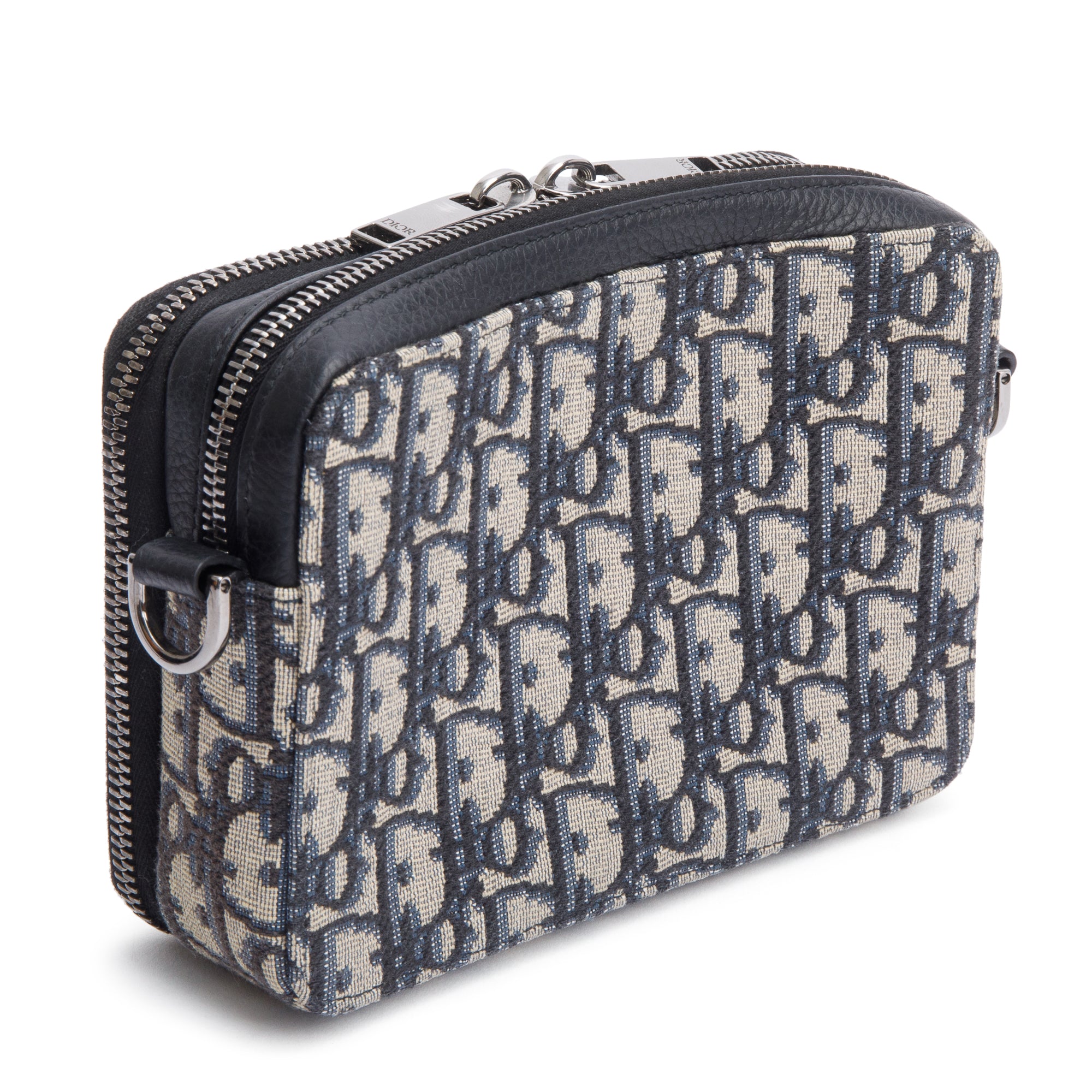 Christion Dior 2023 Oblique Jacquard Zipped Pouch Crossbody w/ Box