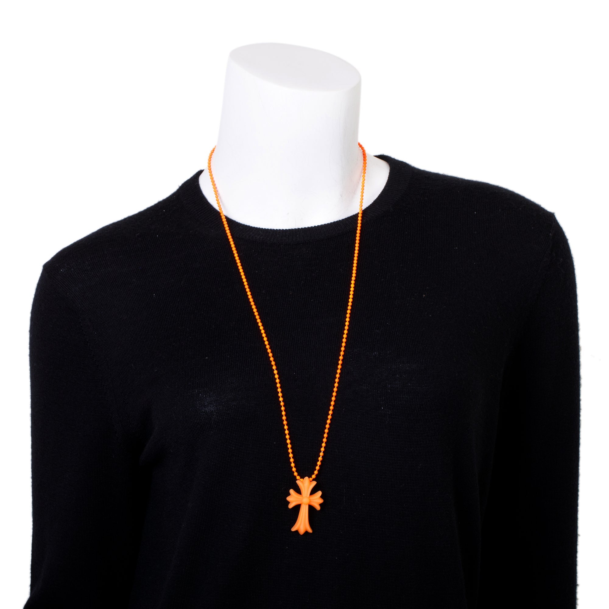 Chrome Hearts Orange Metal & Rubber Silichrome CH Cross Pendant Necklace