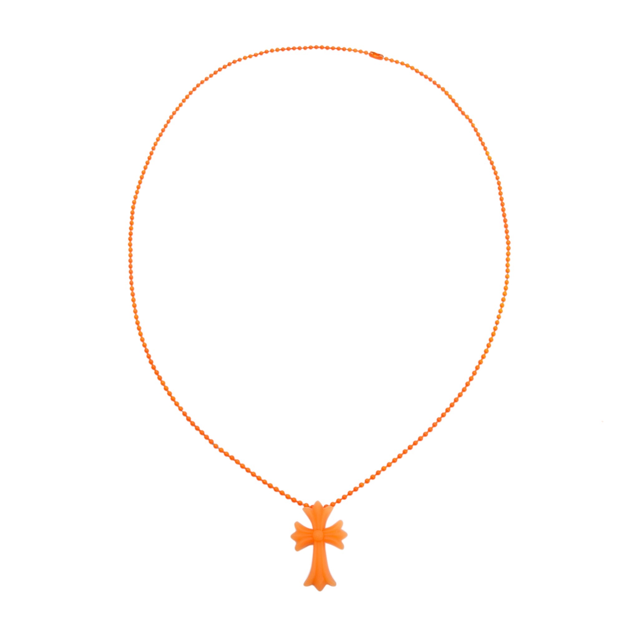 Chrome Hearts Orange Metal & Rubber Silichrome CH Cross Pendant Necklace