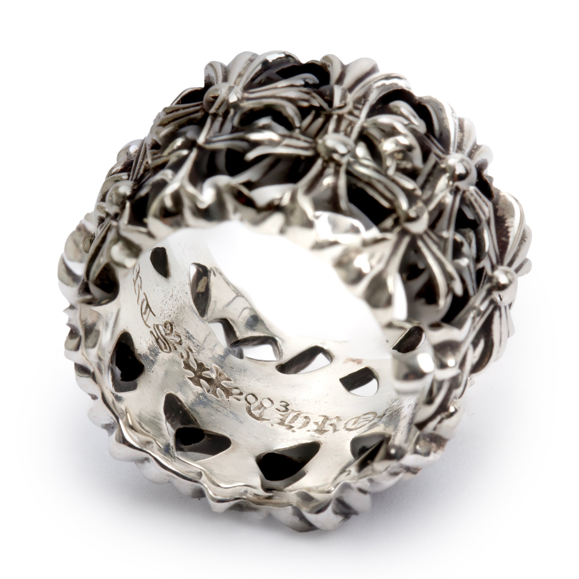 Chrome Hearts Sterling Silver Cemetery Wide 16 MM Band Ring, Size 7.5