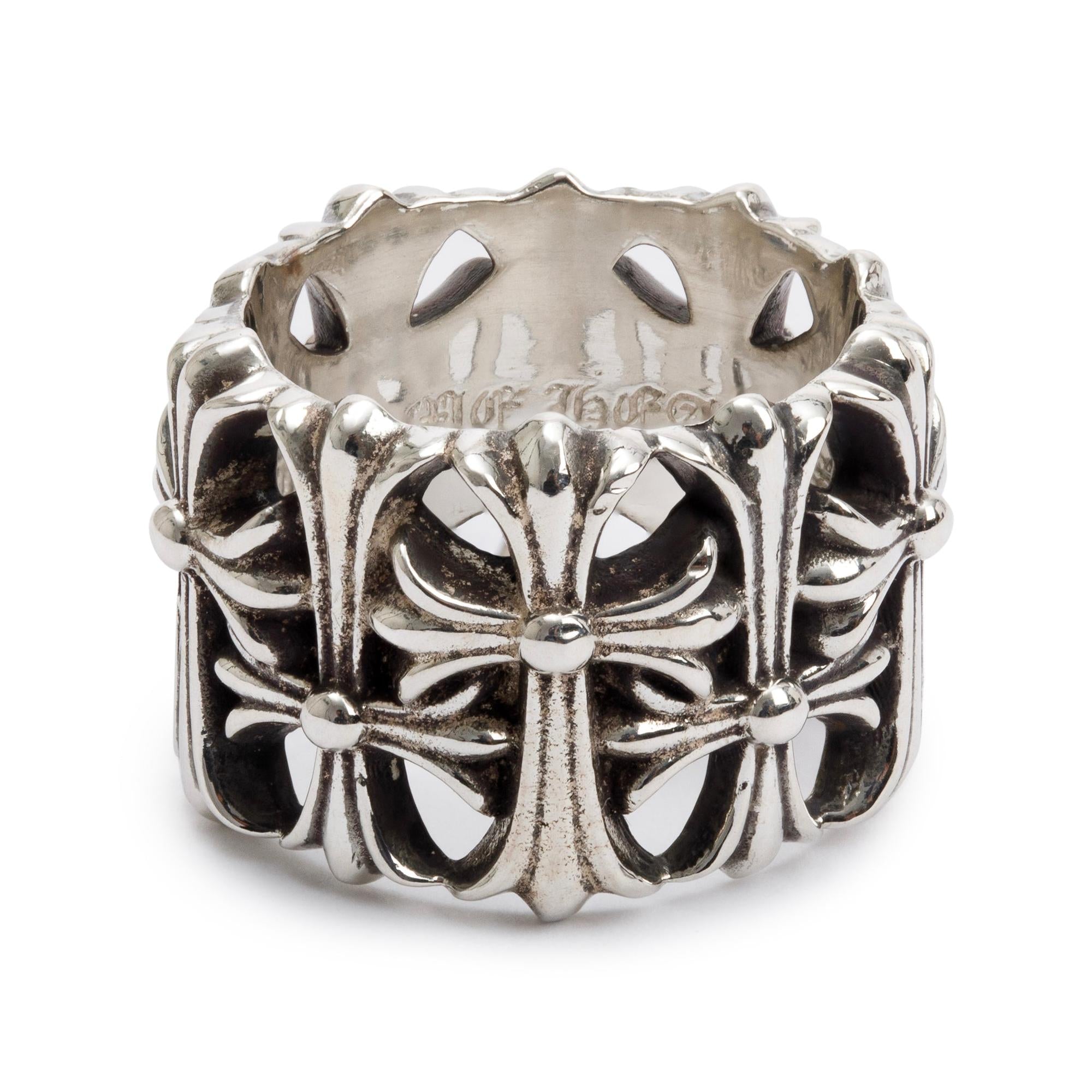 Chrome Hearts Sterling Silver Cemetery Wide 16 MM Band Ring, Size 7.5