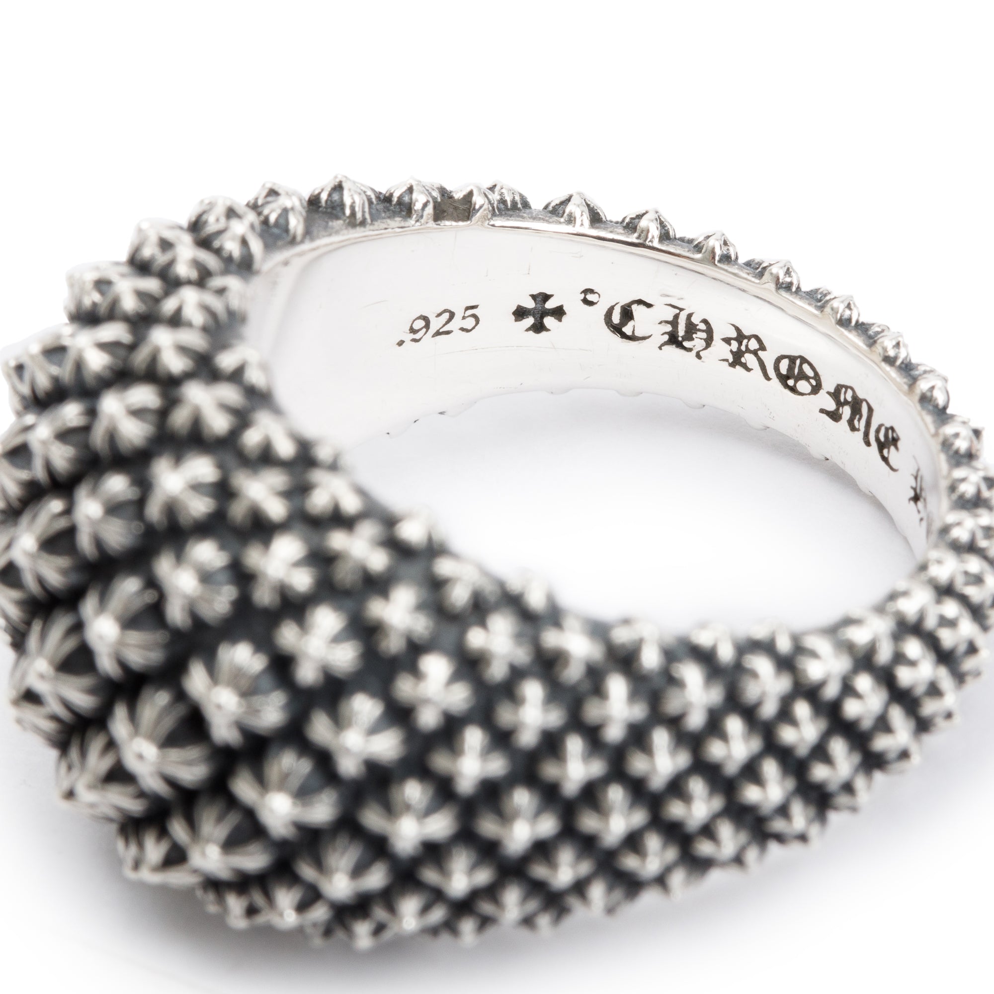 Chrome Hearts Sterling Silver Mini Plus Ball Dome Ring, Size 9.5